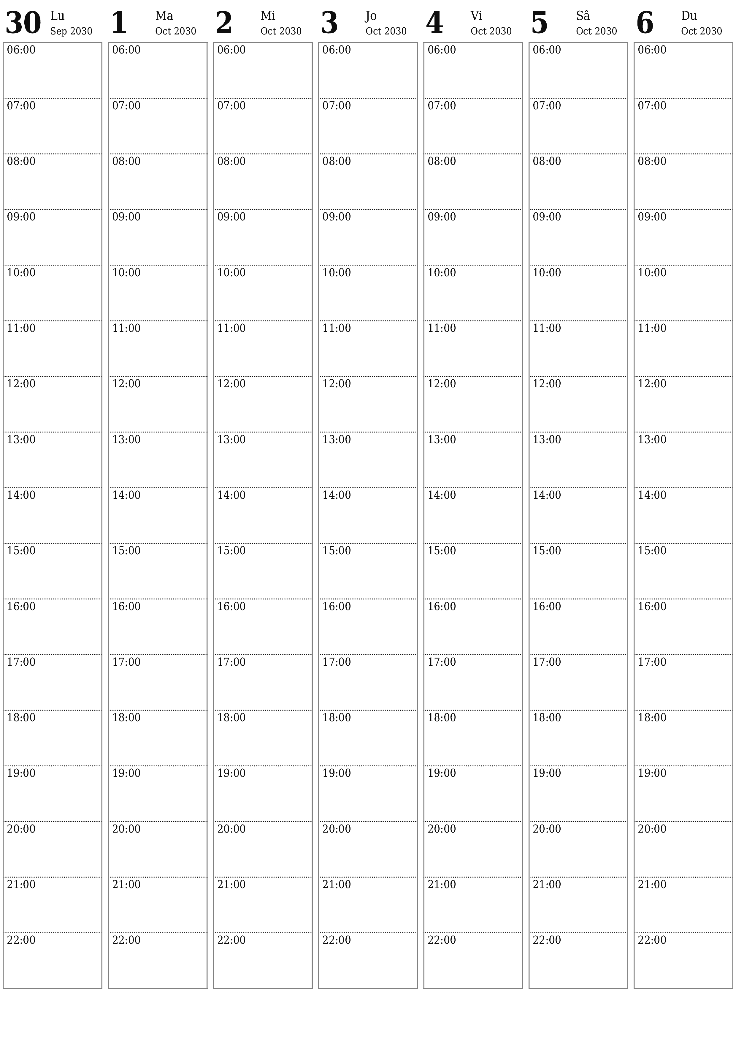  imprimabil de perete șablon de gratuitvertical Săptămânal planificator calendar Octombrie (Oct) 2030