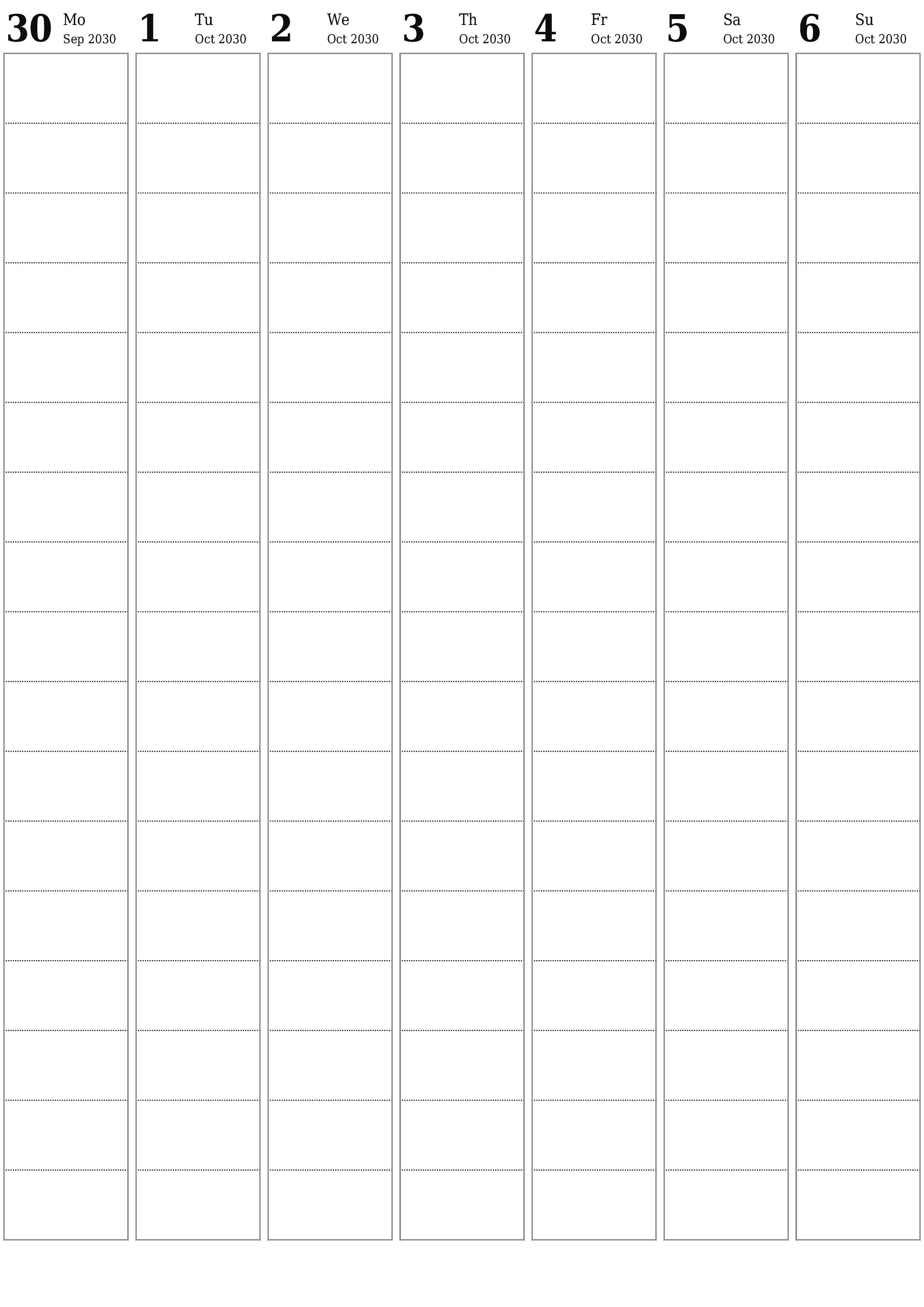 Blank calendar October 2030
