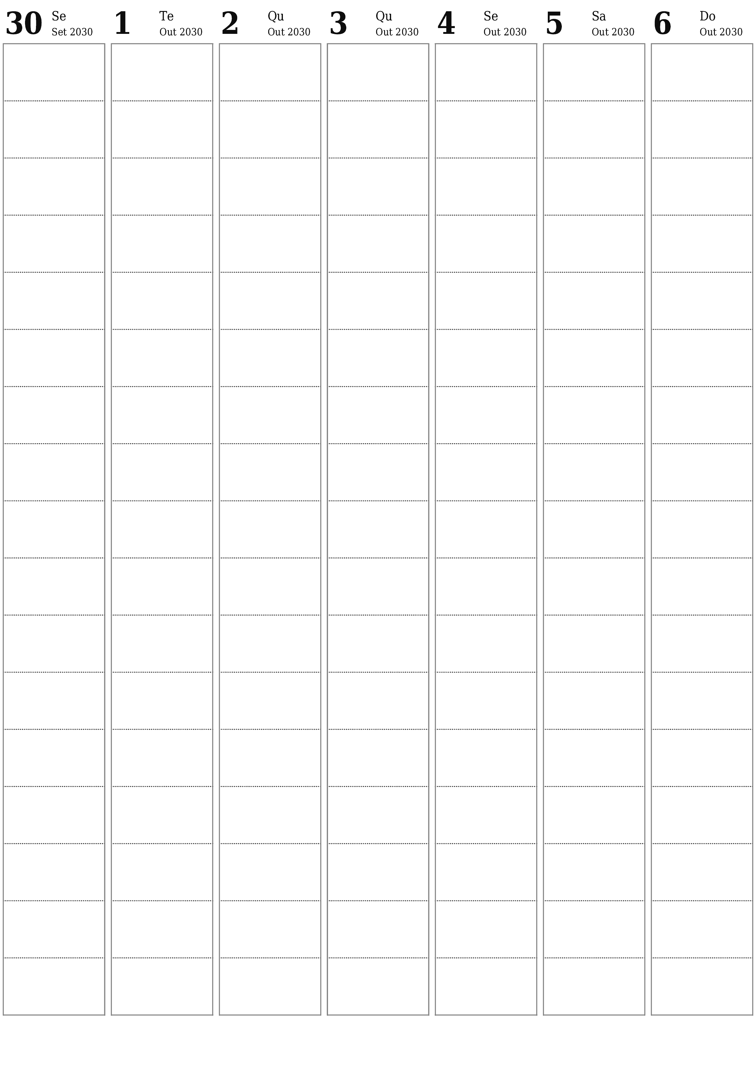  para impressão de parede modelo de grátisvertical Semanal planejador calendário Outubro (Out) 2030