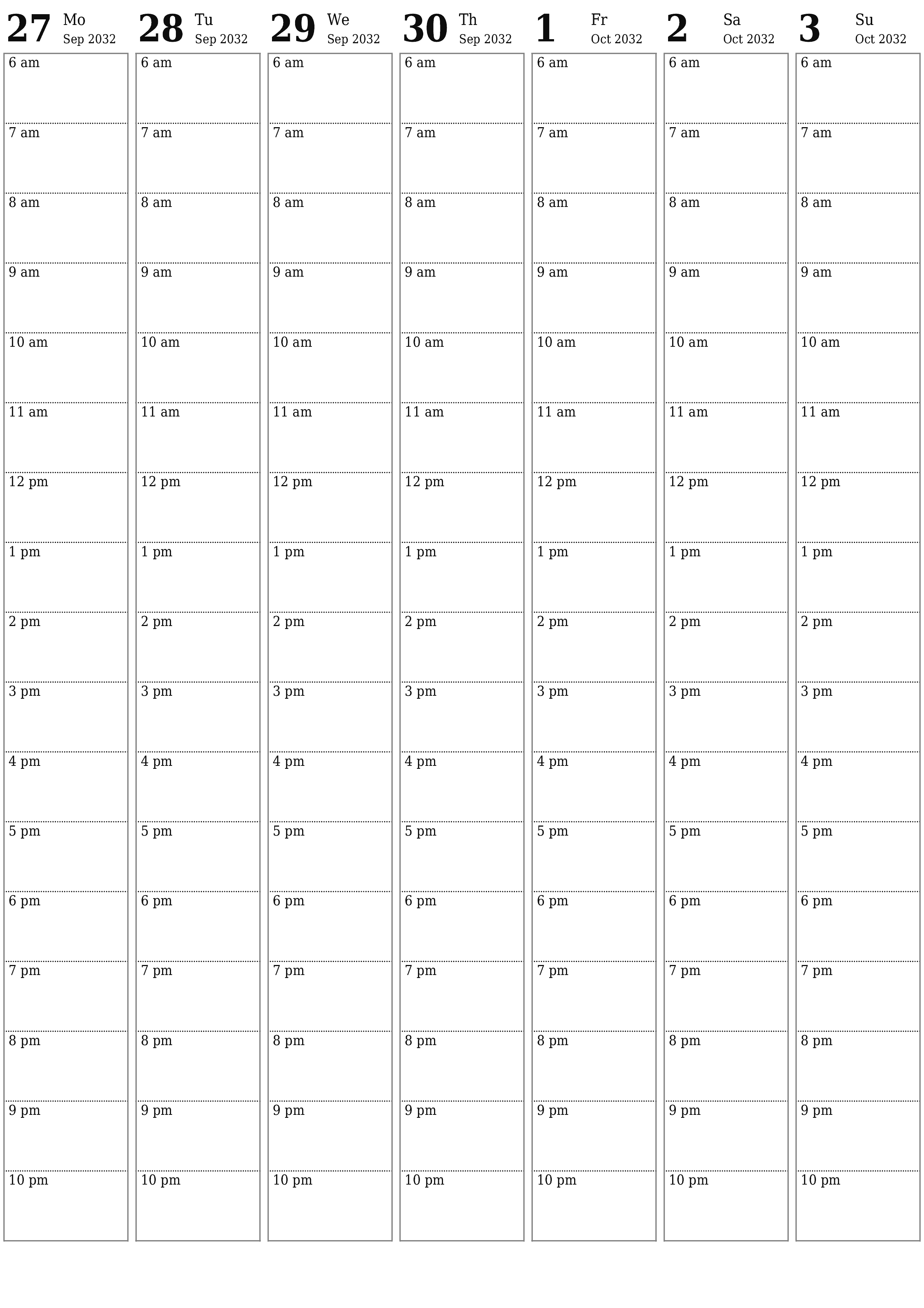 Blank calendar October 2032