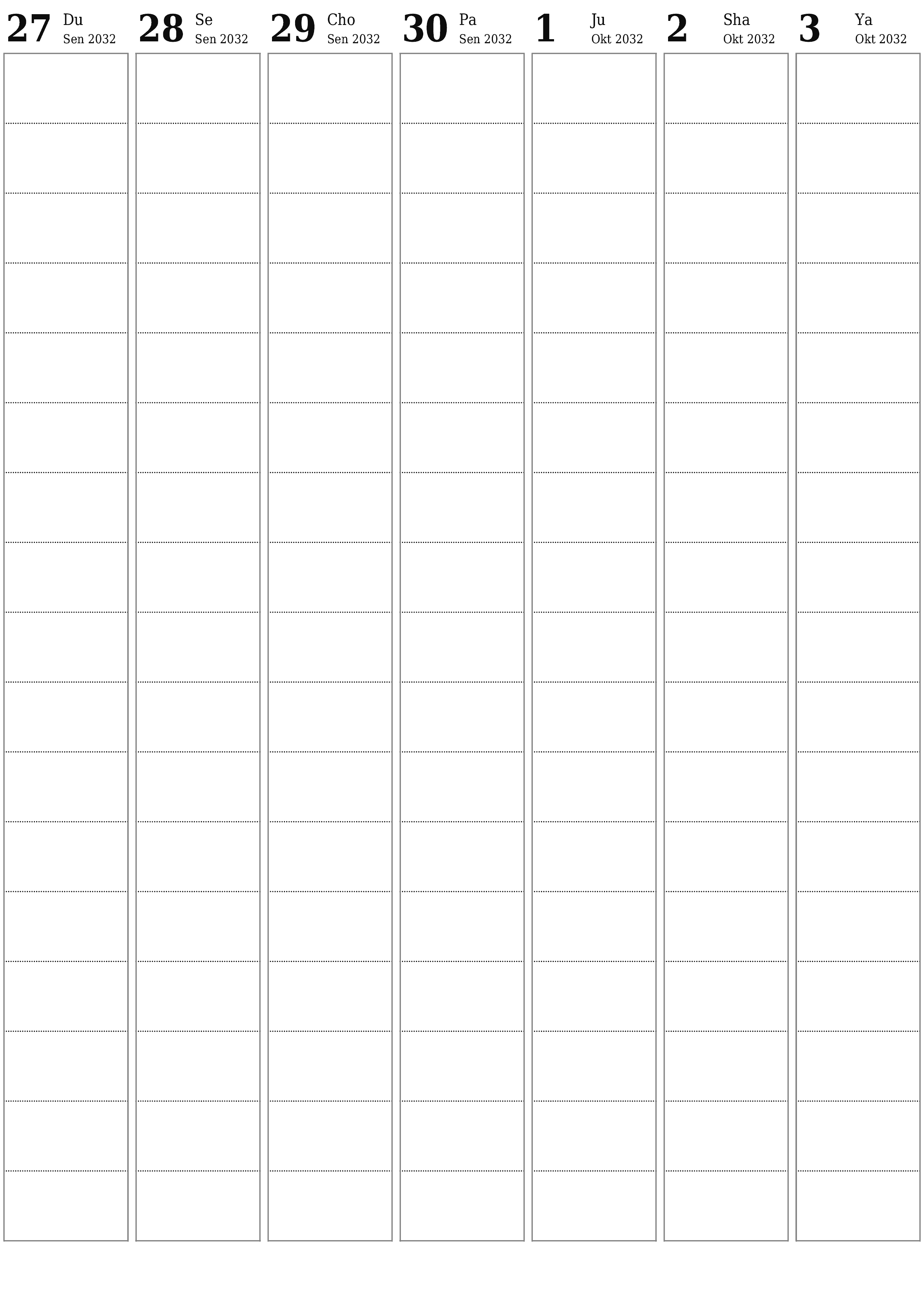 Haftalik rejalashtiruvchi Oktabr 2032 haftalar uchun yozuvlar bilan bo'shatib, saqlang va PDF-ga chop eting PNG Uzbek