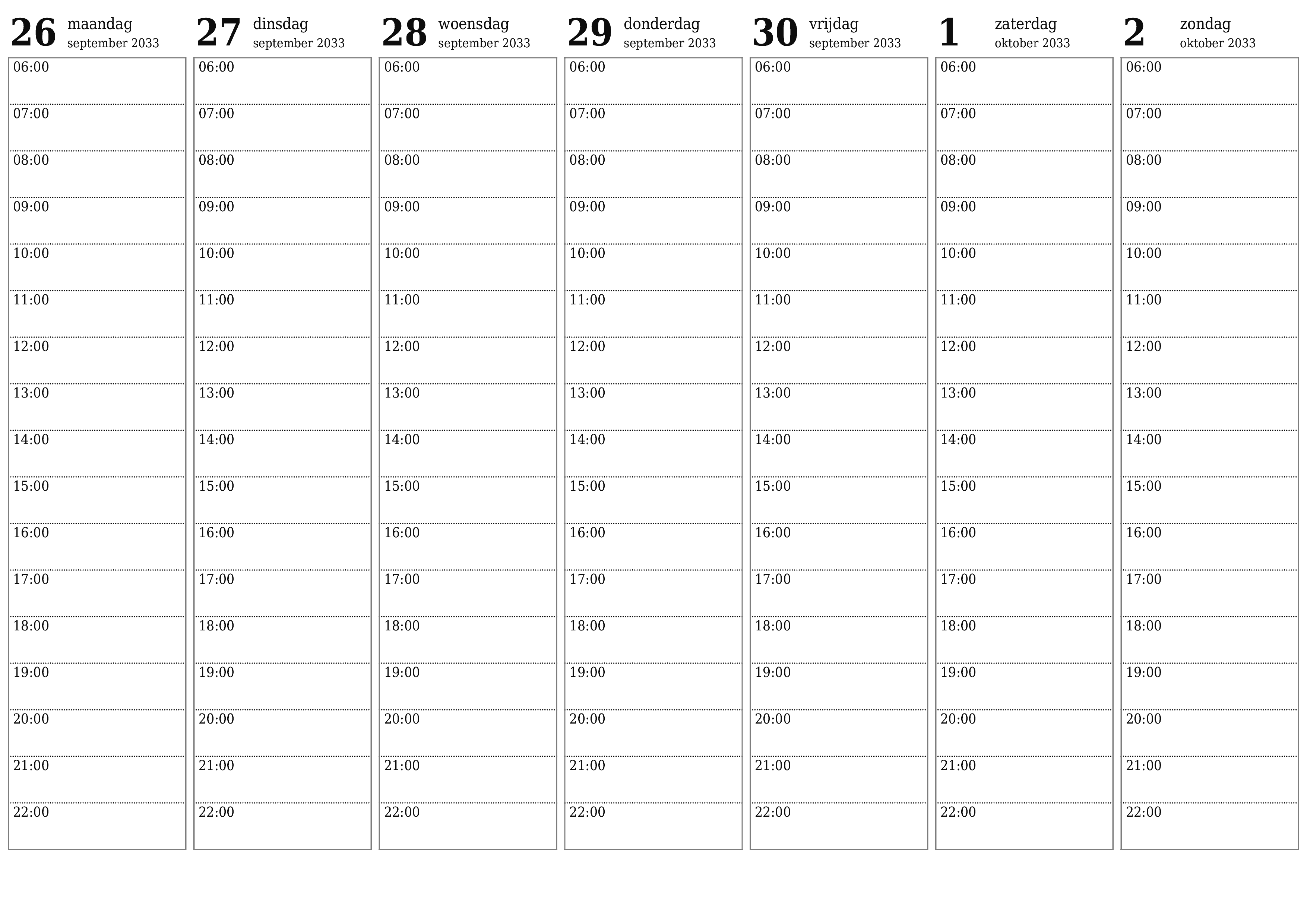 Lege weekplanner voor weken oktober 2033 met notities, opslaan en afdrukken naar pdf PNG Dutch