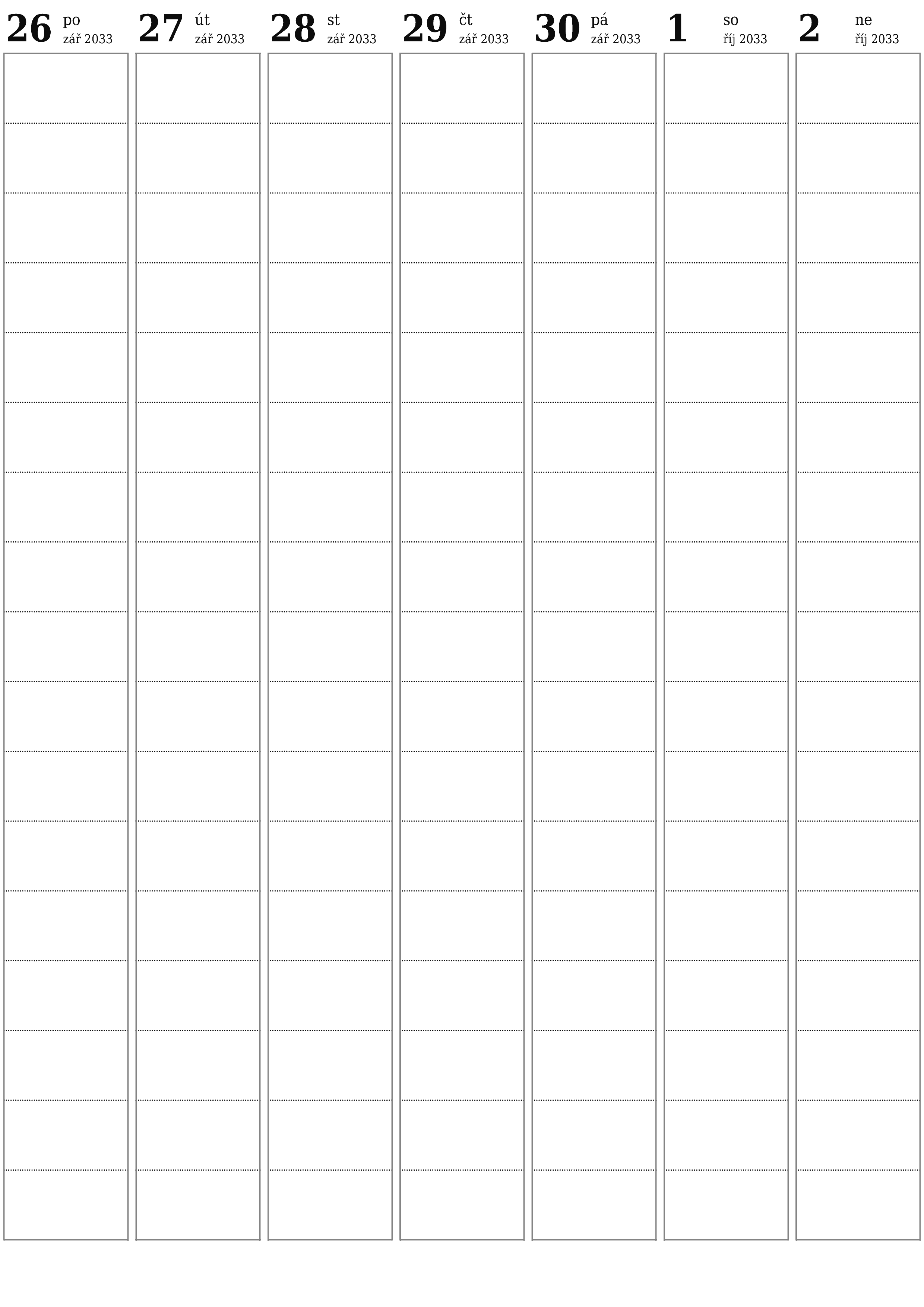  pro tisk nástěnný šablona e zdarmavertikální Týdenní plánovač kalendář říjen (říj) 2033
