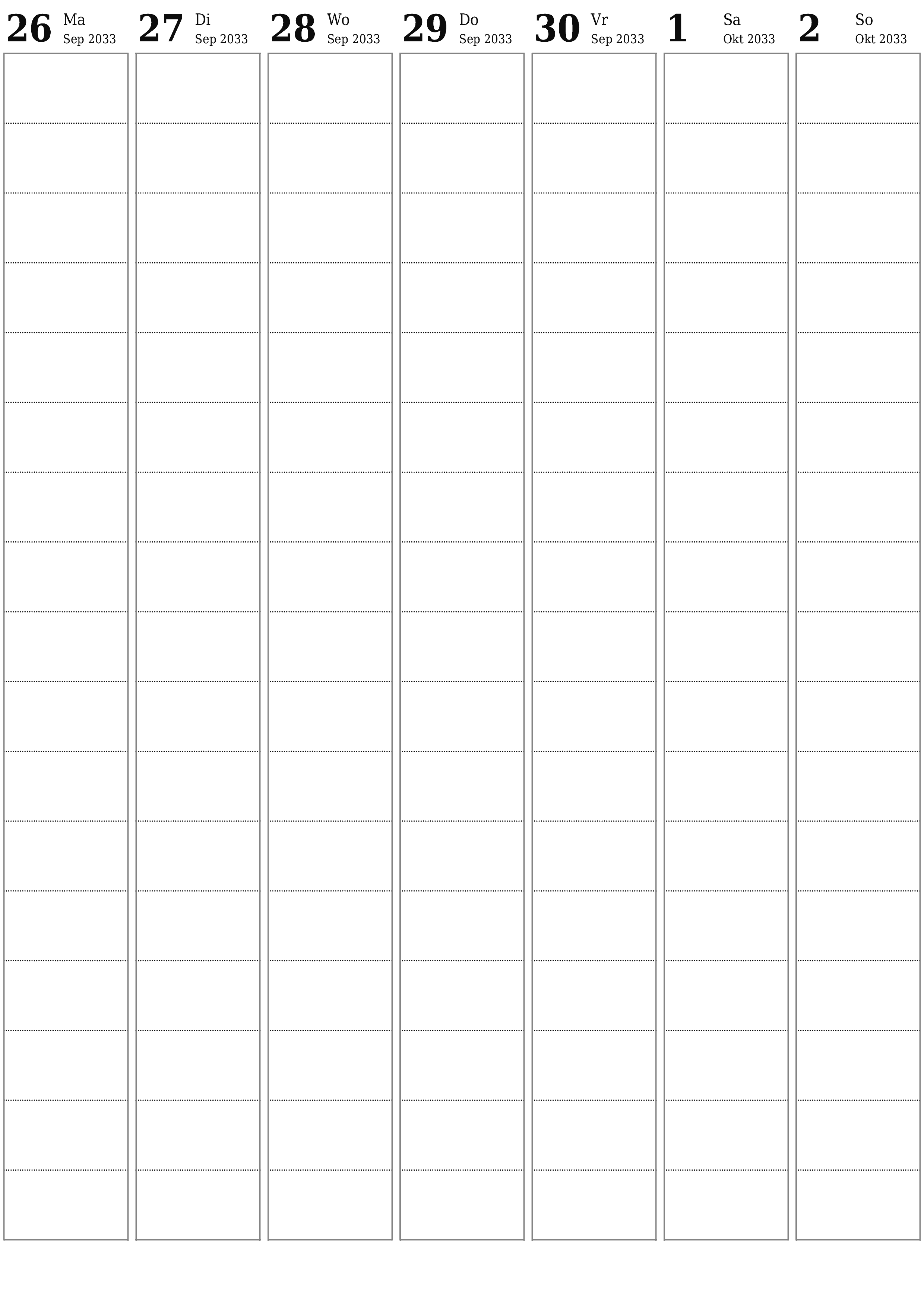 drukbare muur template gratis vertikaal Weekliks beplanner kalender Oktober (Okt) 2033