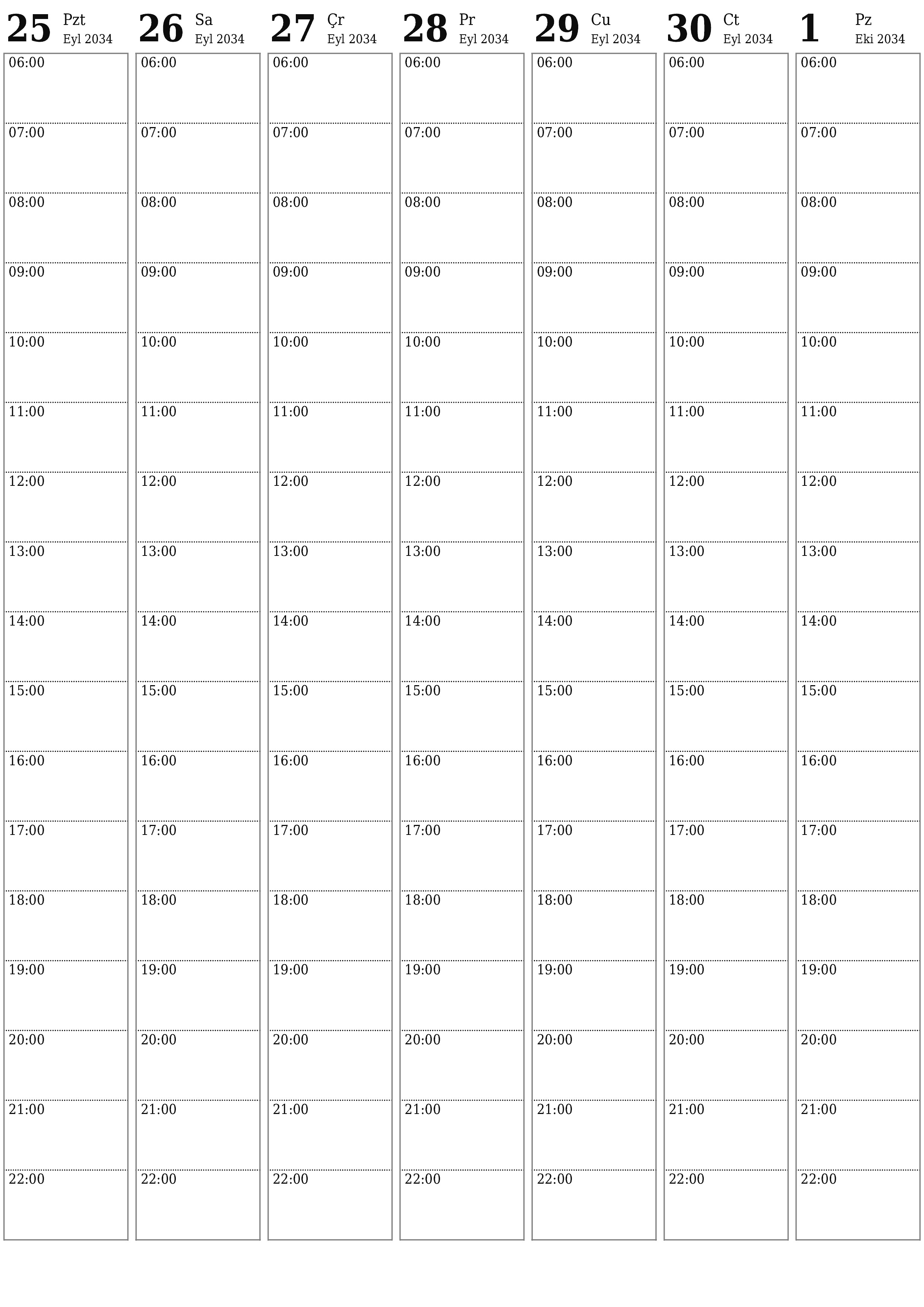 Haftalar için notlarla boş haftalık planlayıcı Ekim 2034, kaydedin ve PDF'ye yazdırın PNG Turkish