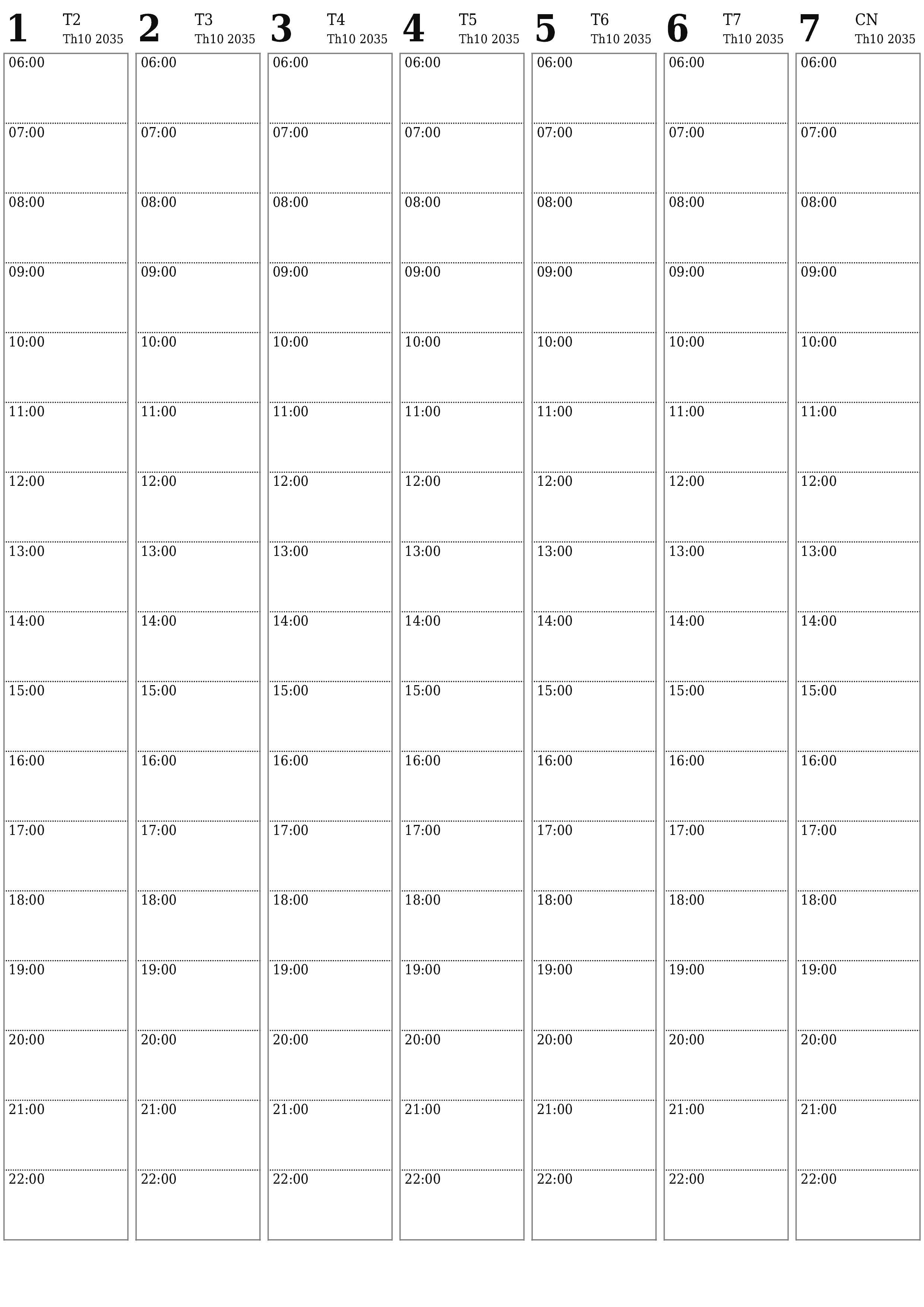 Công cụ lập kế hoạch hàng tuần trống trong tuần Tháng 10 2035 có ghi chú, lưu và in sang PDF PNG Vietnamese
