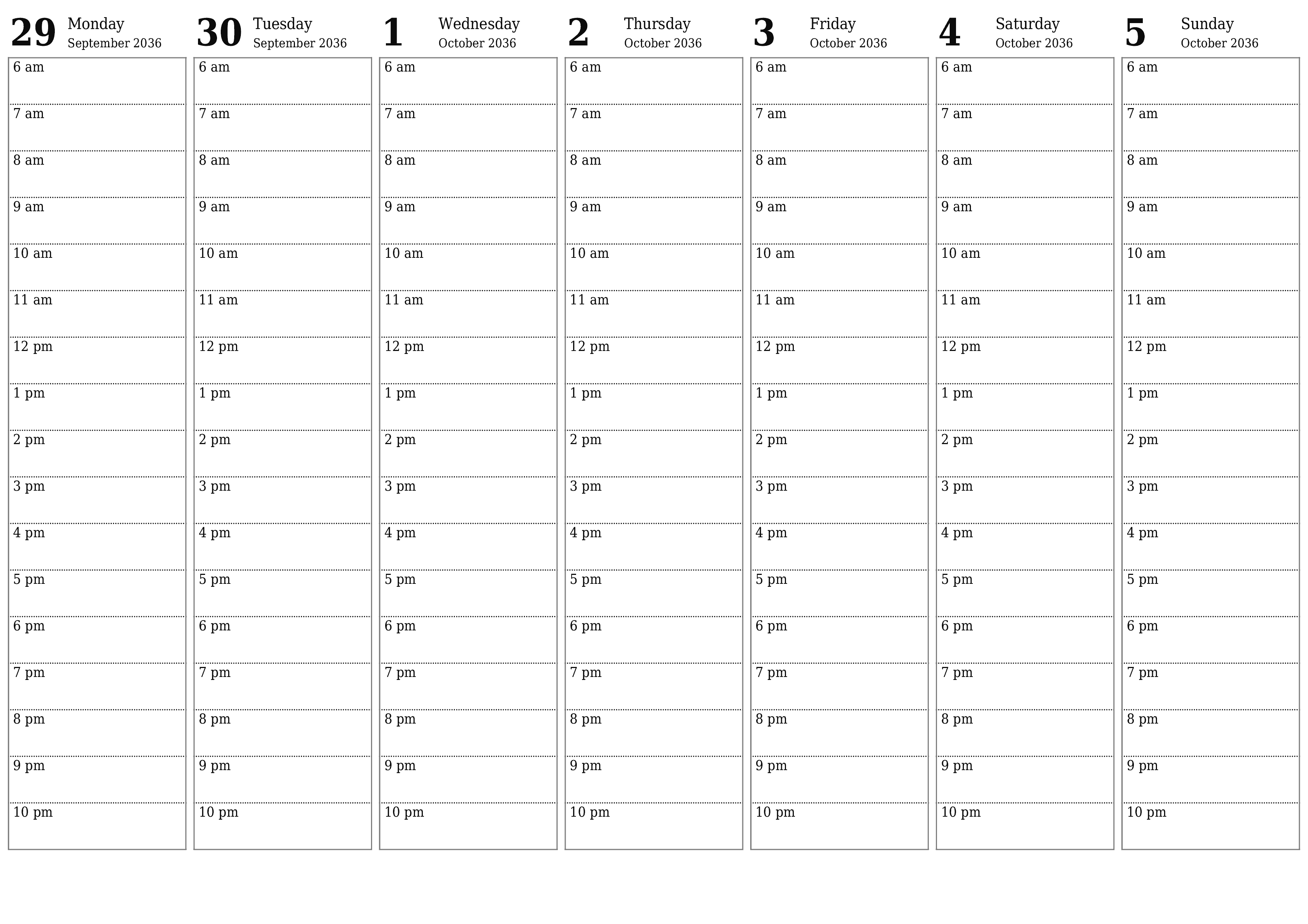 Blank calendar October 2036