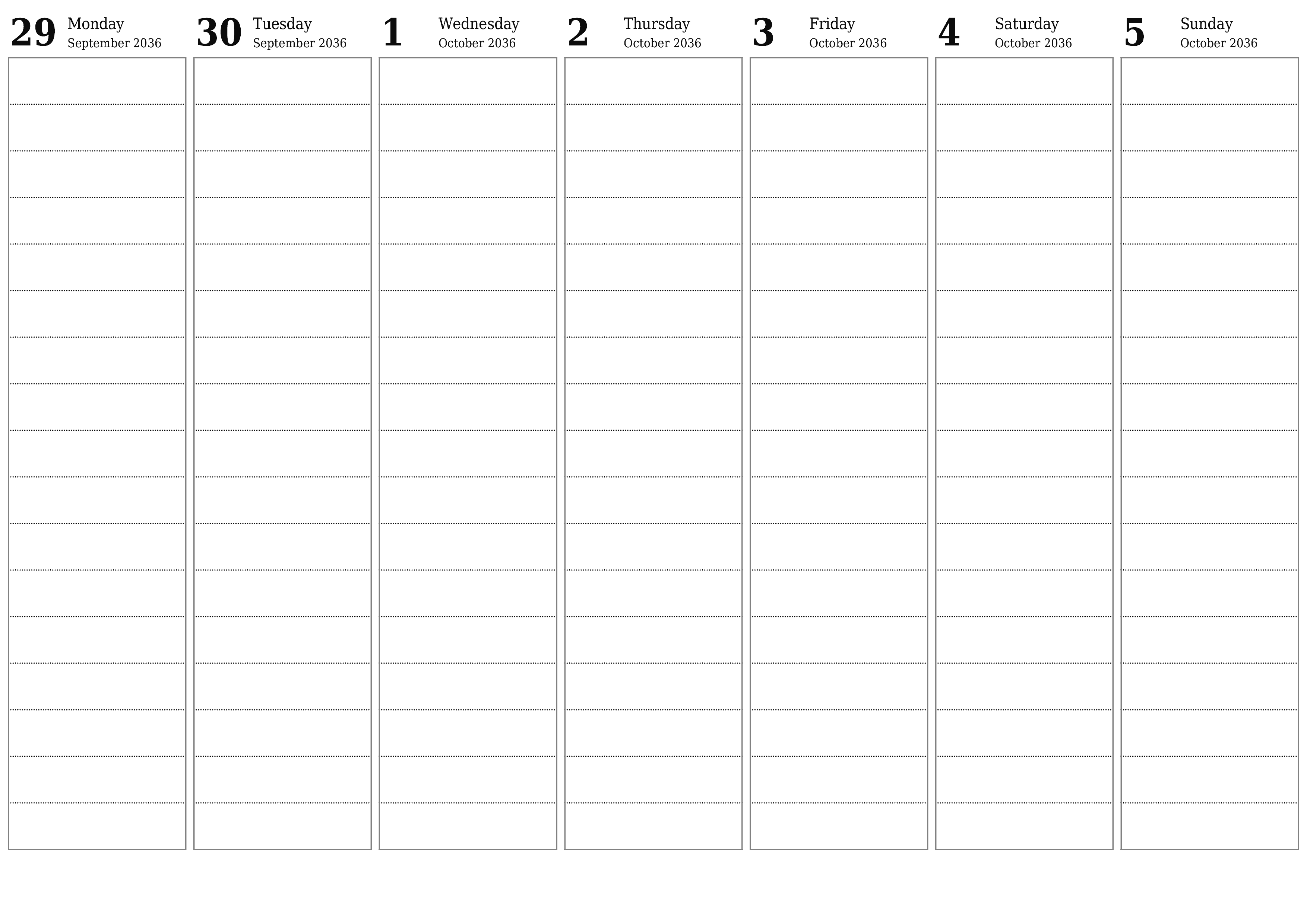 Blank calendar October 2036