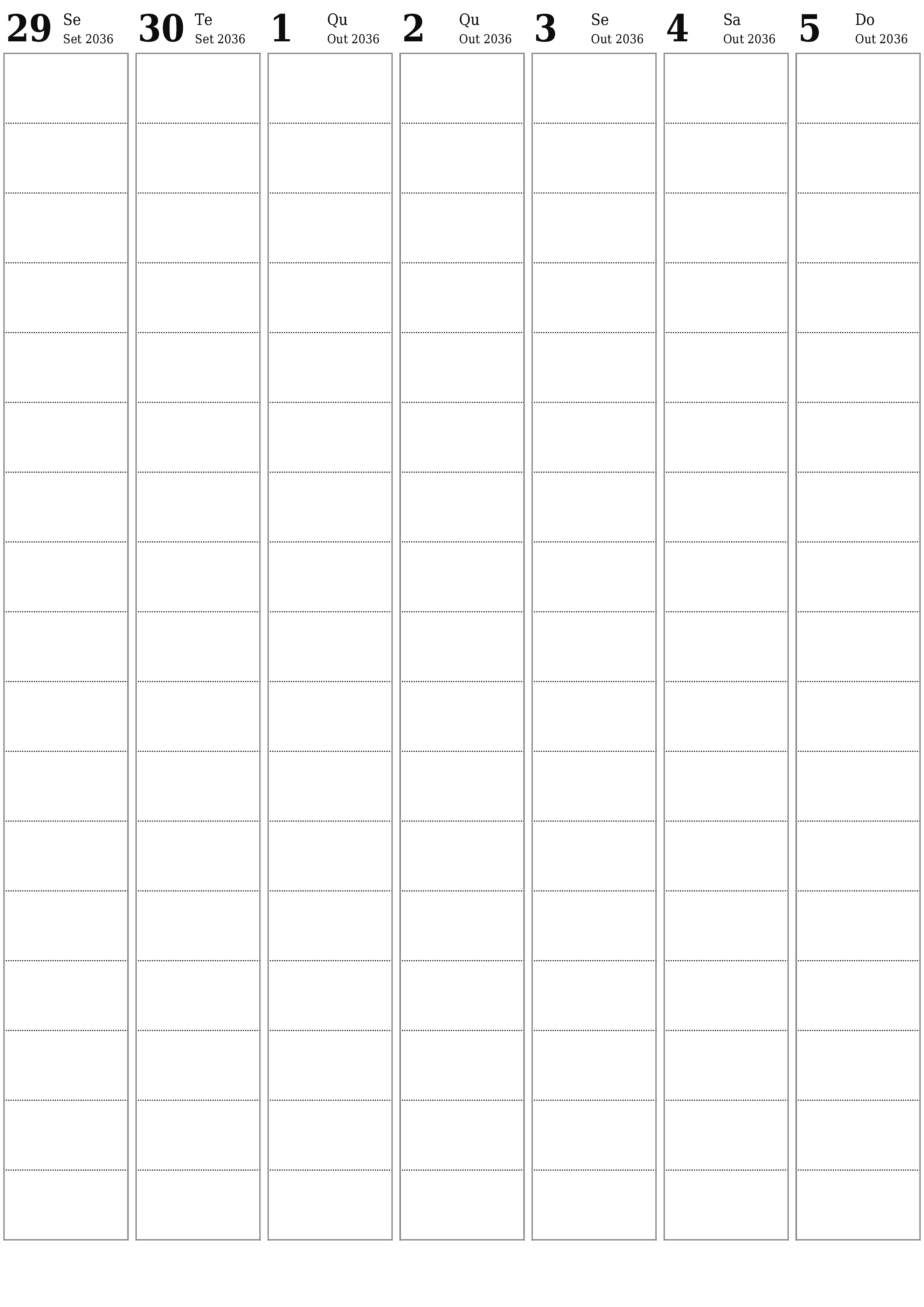  para impressão de parede modelo de grátisvertical Semanal planejador calendário Outubro (Out) 2036