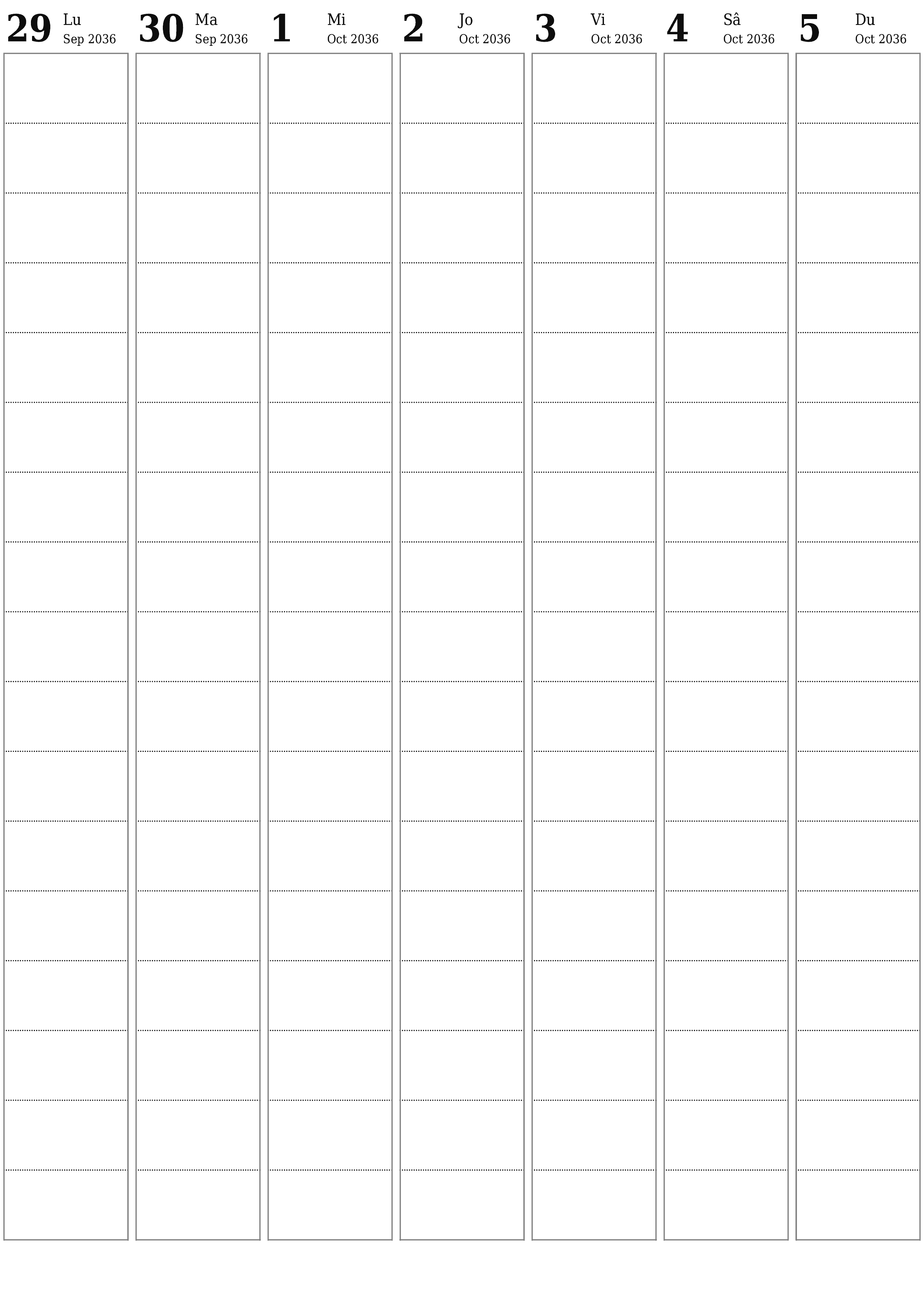  imprimabil de perete șablon de gratuitvertical Săptămânal planificator calendar Octombrie (Oct) 2036