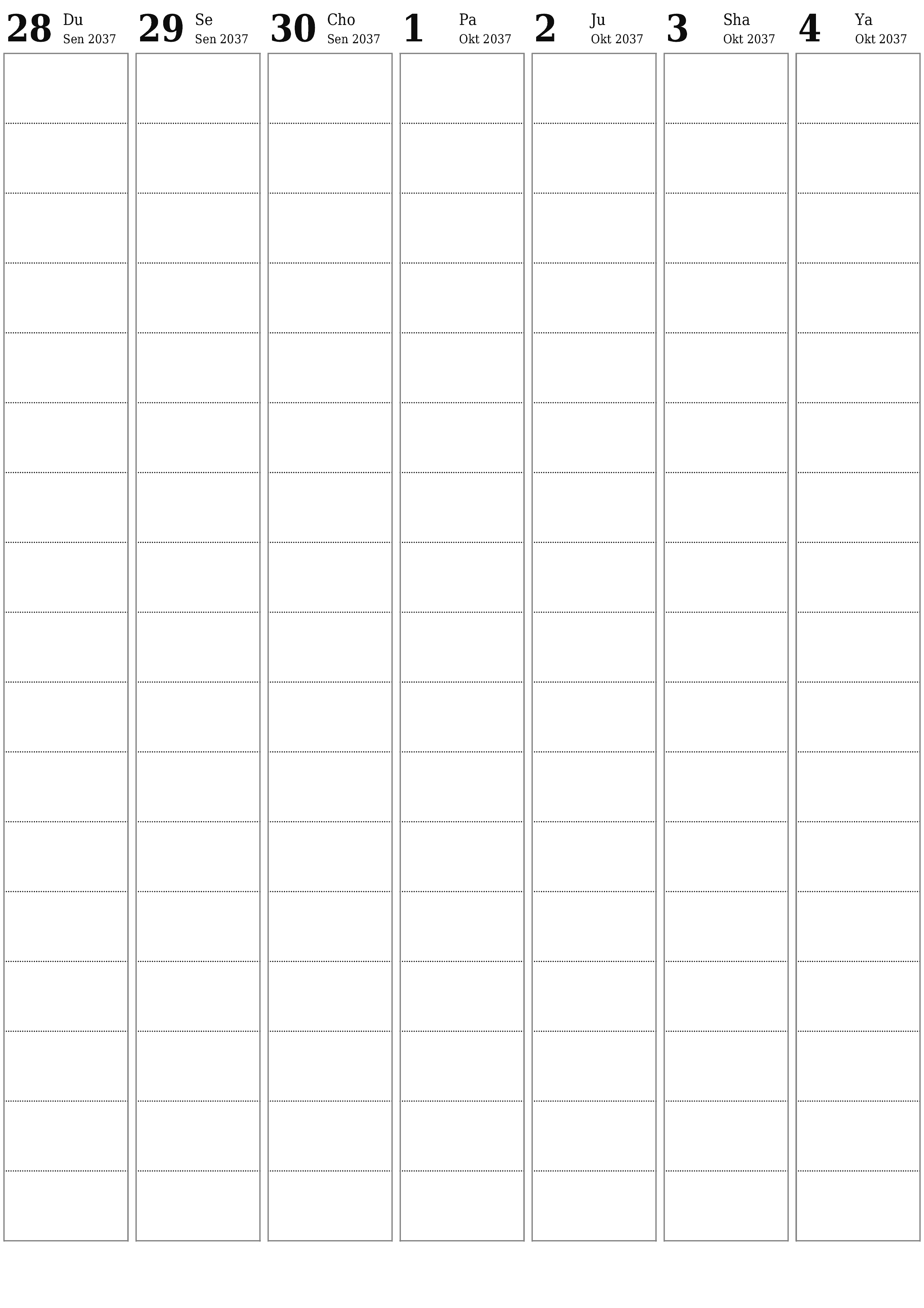Haftalik rejalashtiruvchi Oktabr 2037 haftalar uchun yozuvlar bilan bo'shatib, saqlang va PDF-ga chop eting PNG Uzbek