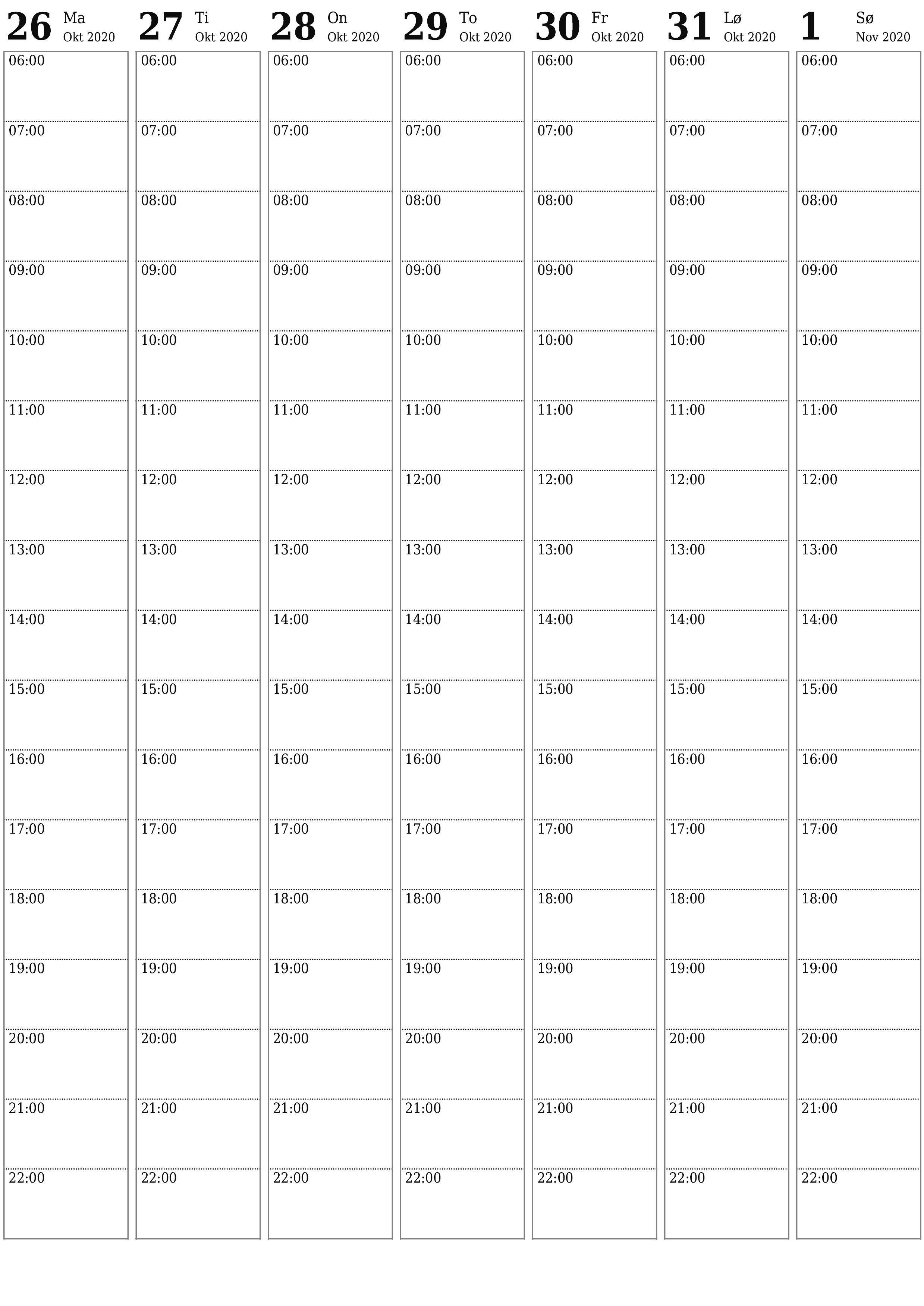 Tøm ukentlig planlegger i uker November 2020 med notater, lagre og skriv ut i PDF PNG Norwegian