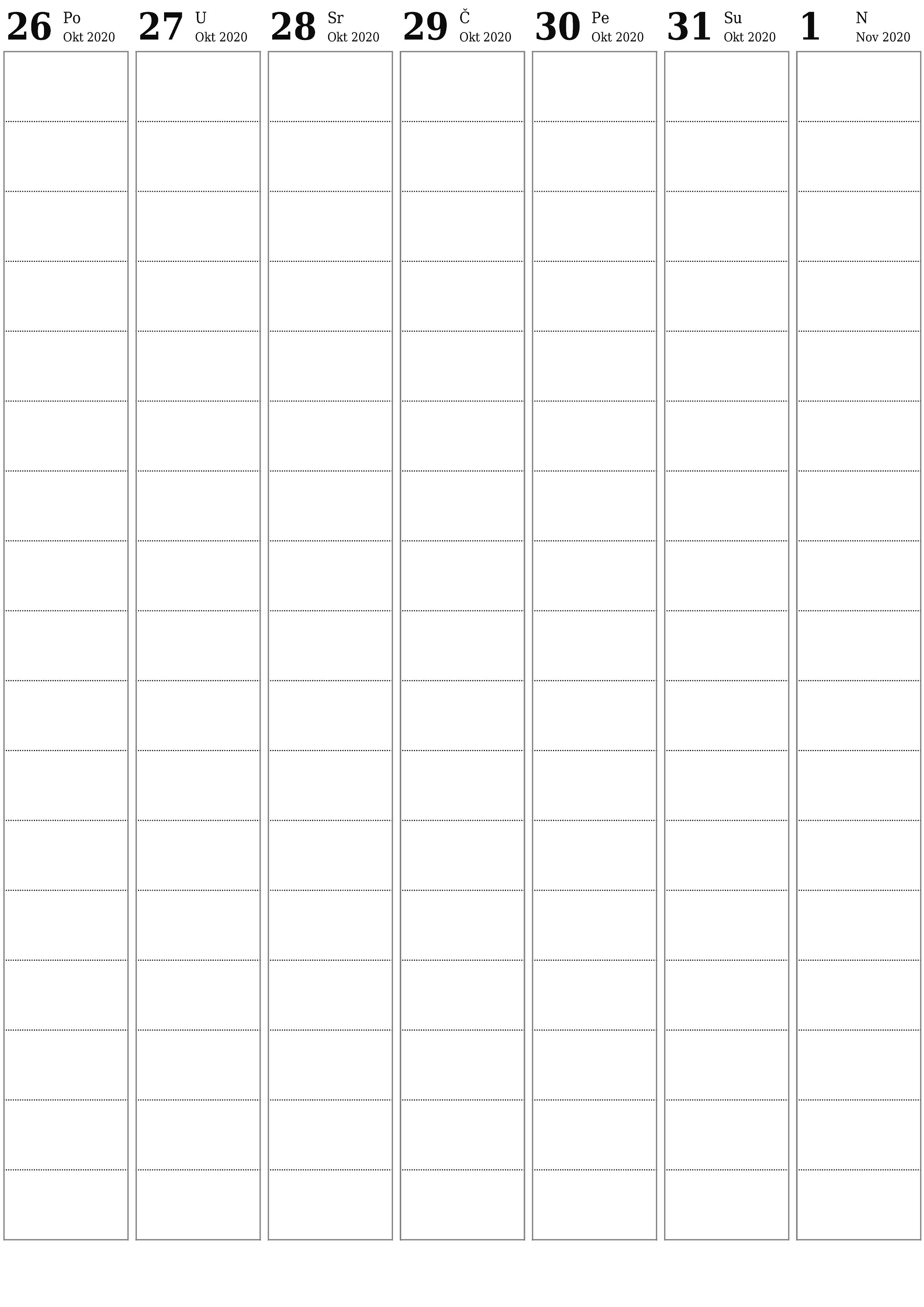  za štampanje zidni šablon a besplatni vertikalno Tjedno planer kalendar Novembar (Nov) 2020