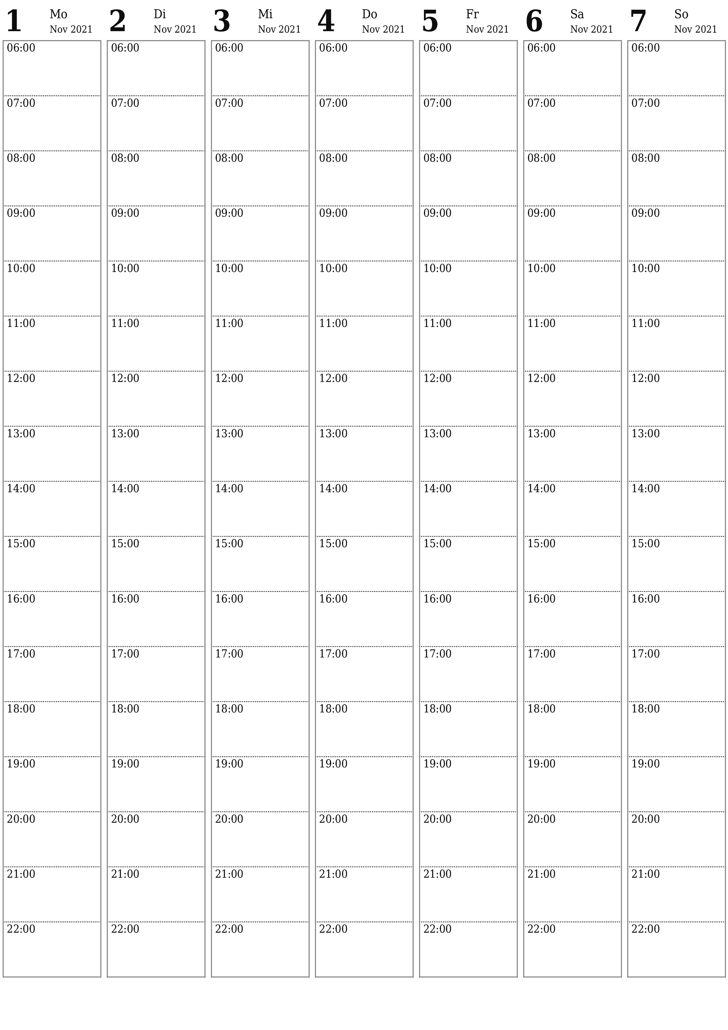 Wochenplaner für Wochen November 2021 mit Notizen leeren, speichern und als PDF drucken PNG German