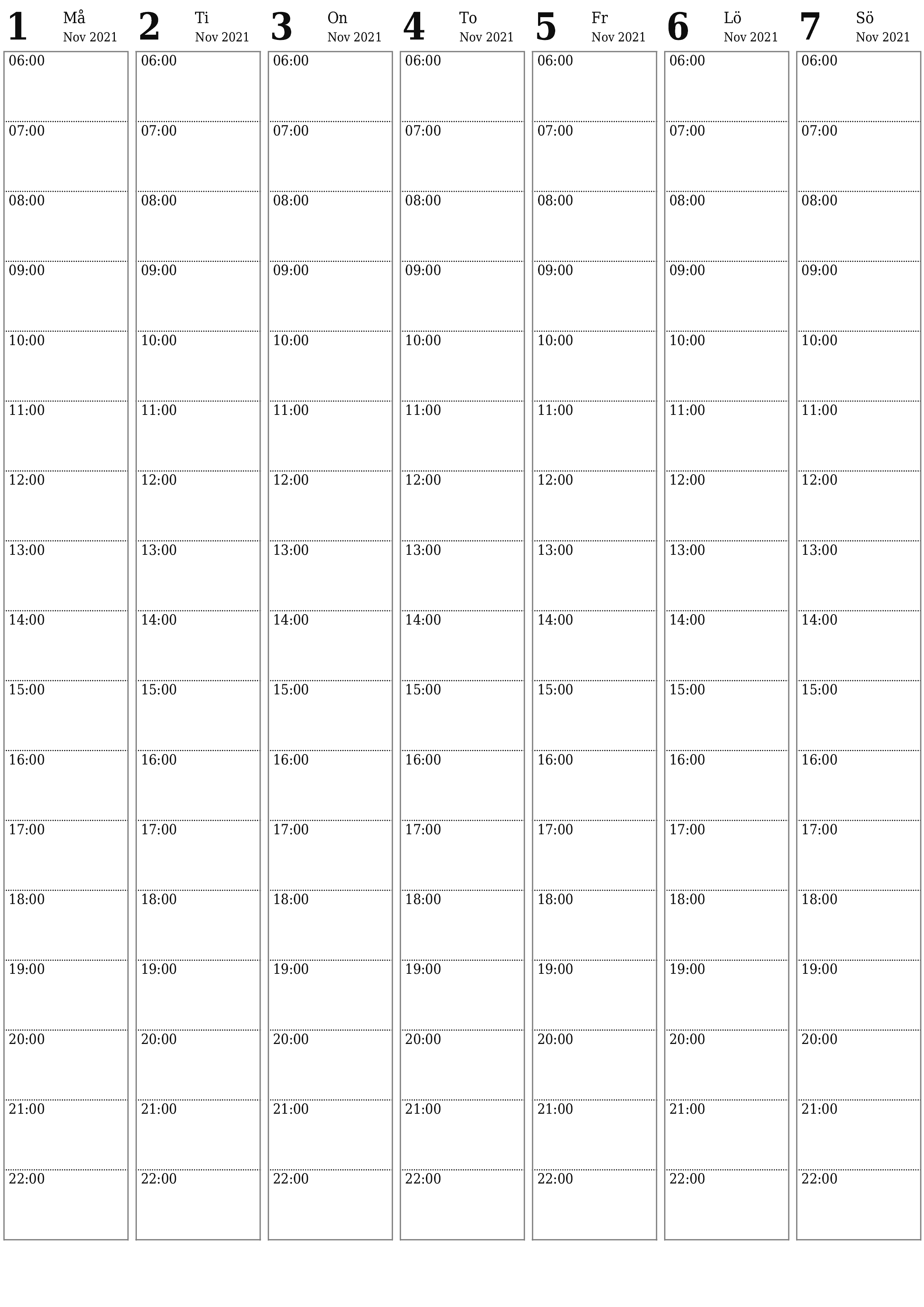 Töm veckoplaneraren i veckor November 2021 med anteckningar, spara och skriv ut till PDF PNG Swedish