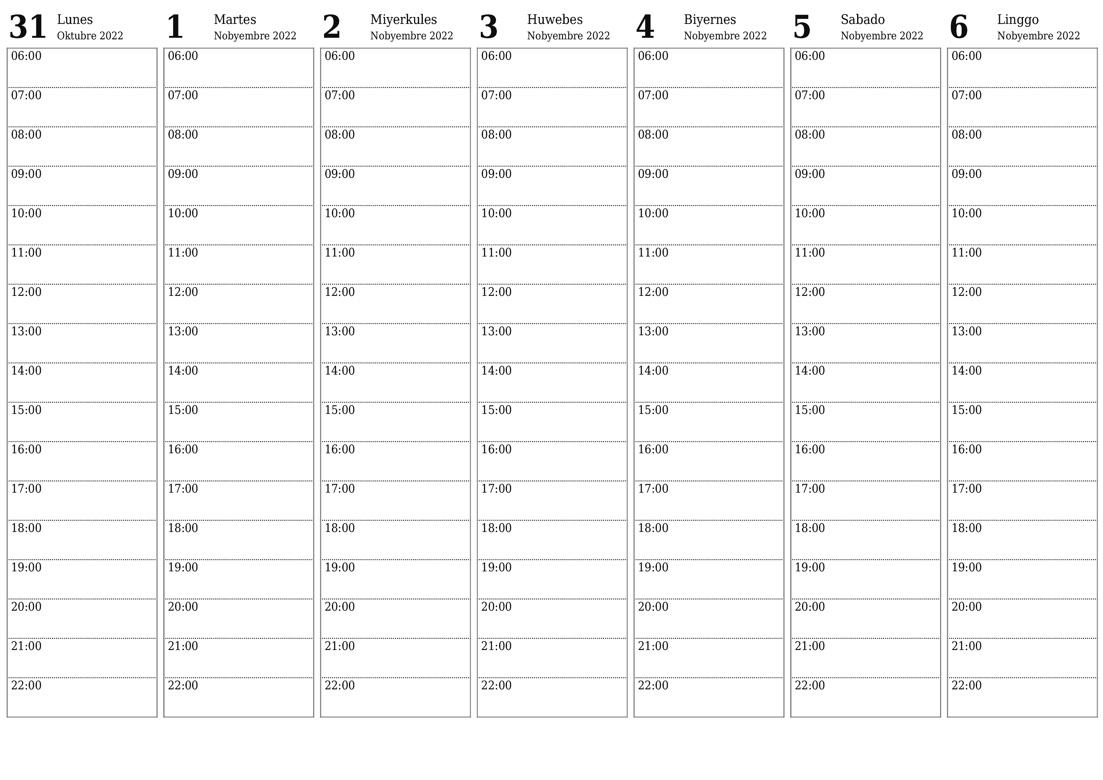 Walang laman lingguhang tagaplano para sa mga linggo Nobyembre 2022 na may mga tala, i-save at i-print sa PDF PNG Filipino