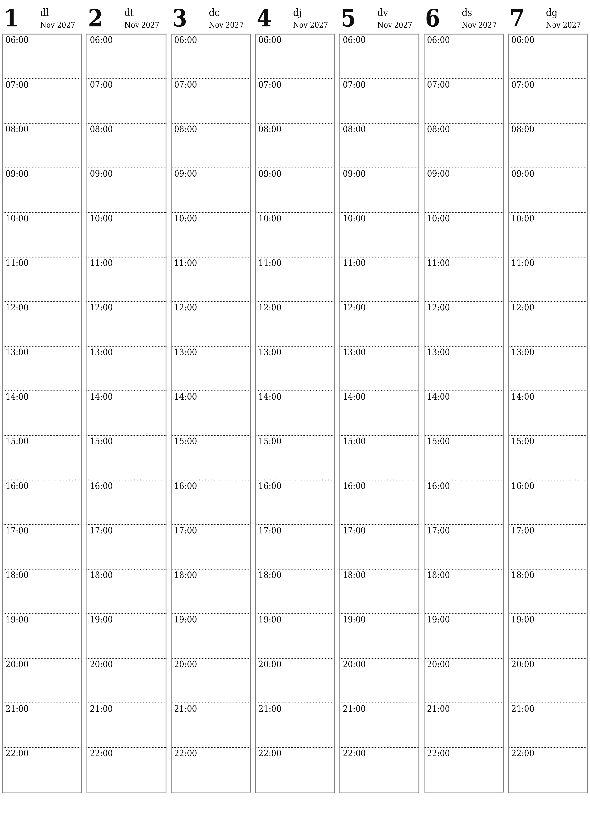 Planificador setmanal buit durant setmanes Novembre 2027 amb notes, deseu-lo i imprimiu-lo en format PDF PNG Catalan