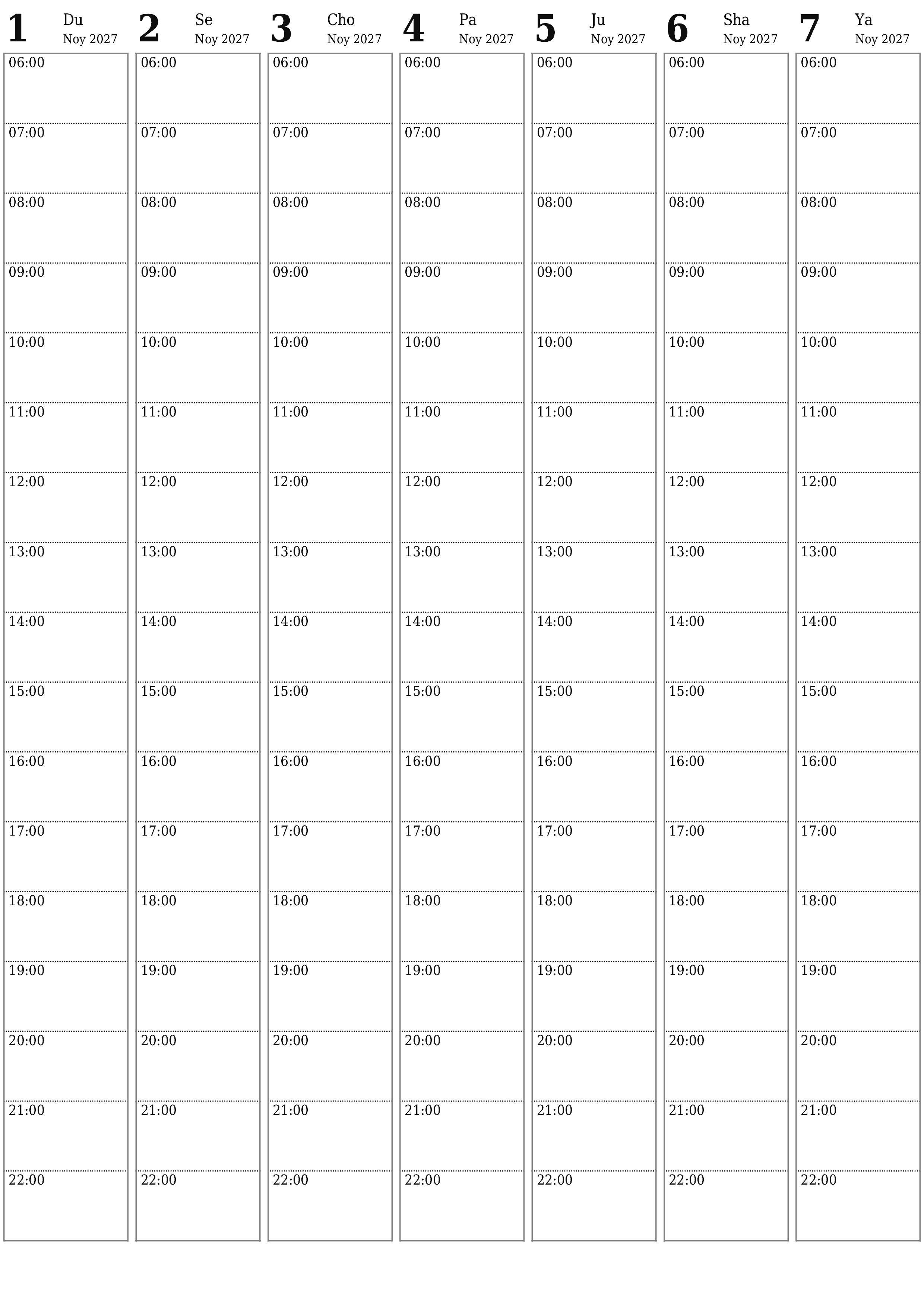 Haftalik rejalashtiruvchi Noyabr 2027 haftalar uchun yozuvlar bilan bo'shatib, saqlang va PDF-ga chop eting PNG Uzbek