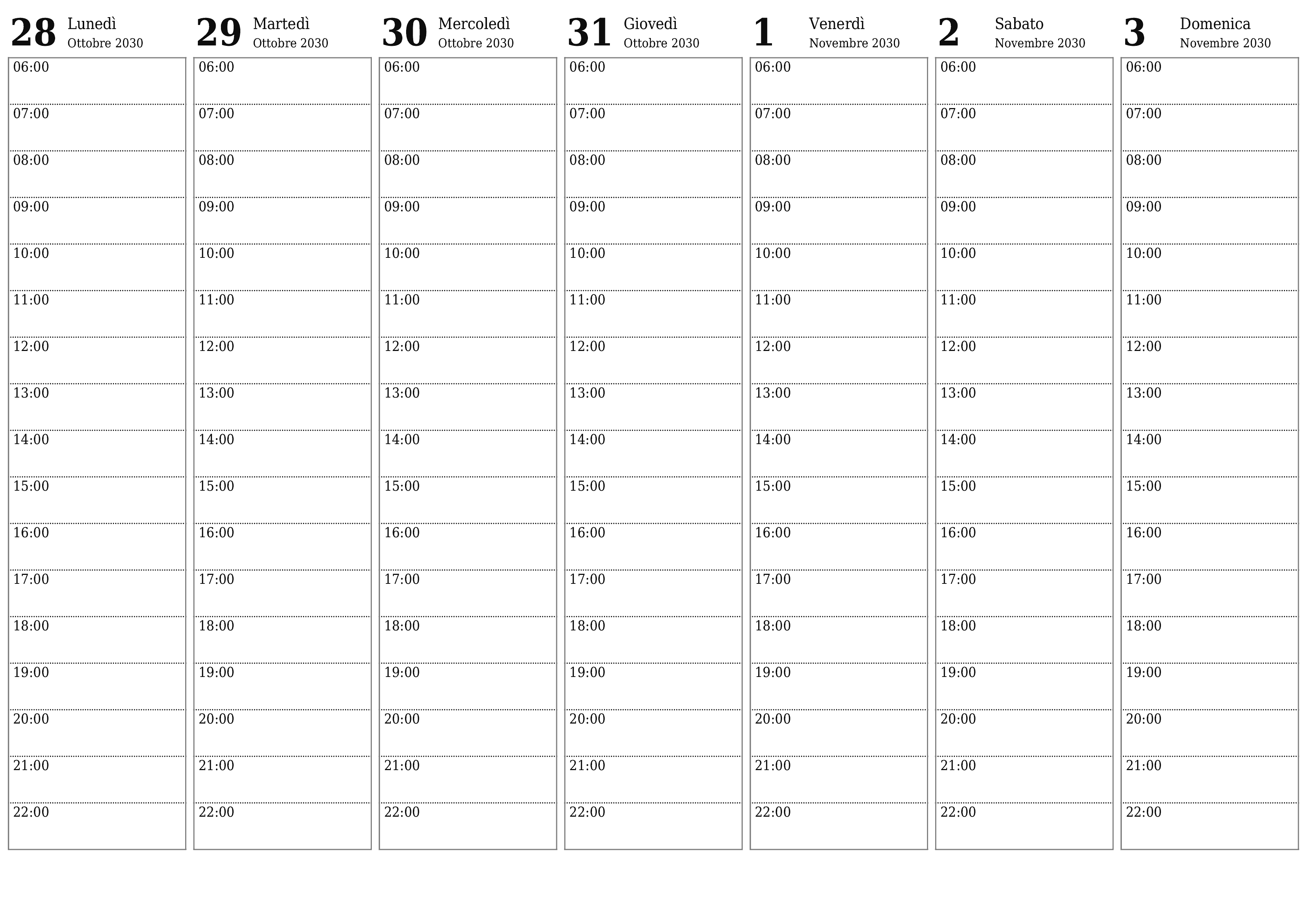  stampabile da parete modello di gratuitoorizzontale Settimanale pianificatore calendario Novembre (Nov) 2030