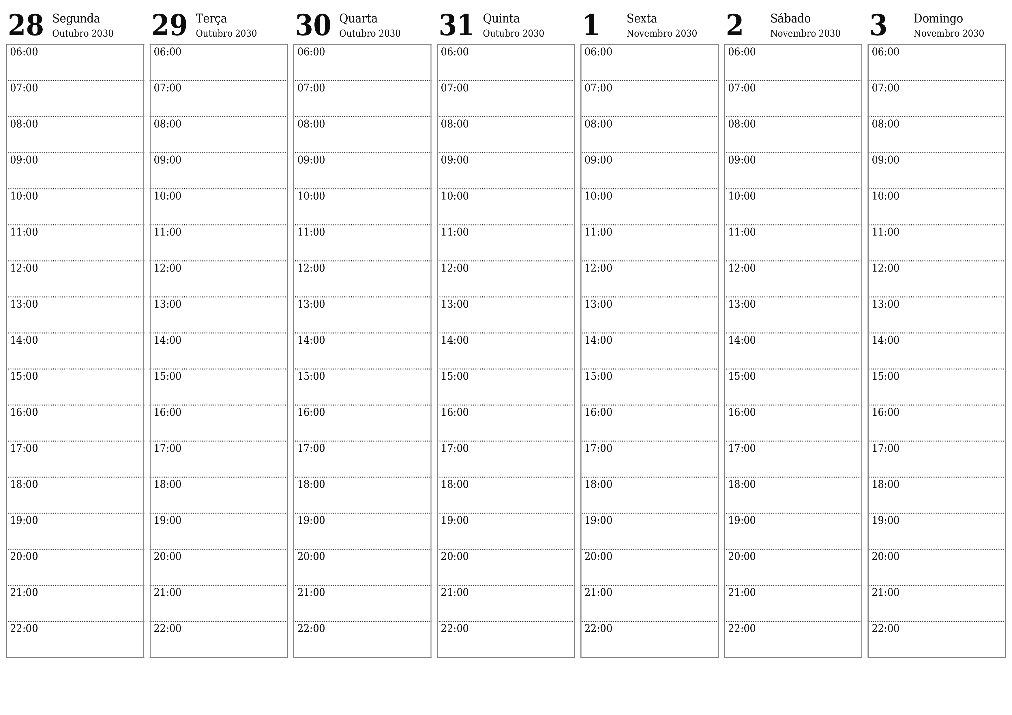  para impressão de parede modelo de grátishorizontal Semanal planejador calendário Novembro (Nov) 2030