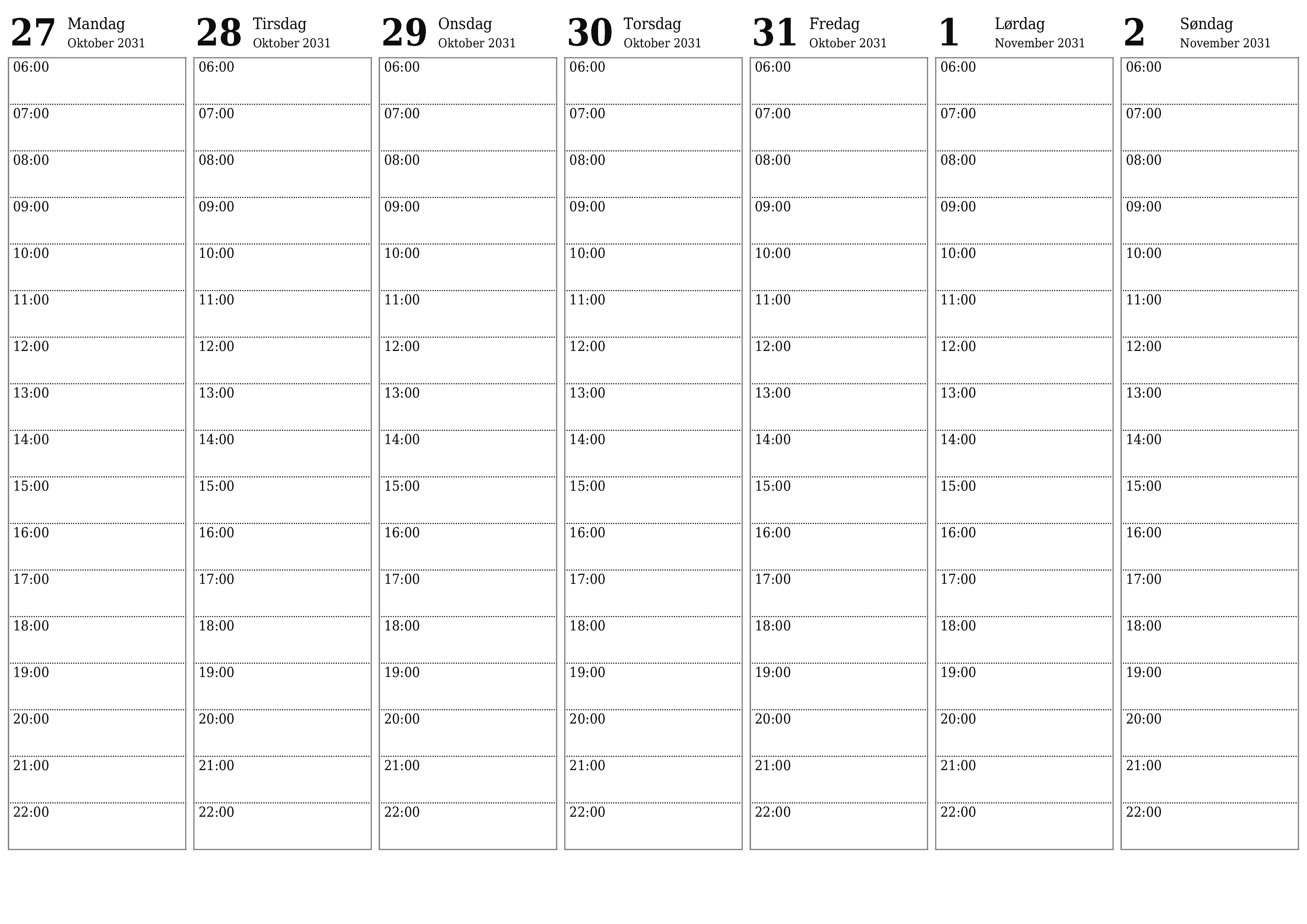 Tøm ukentlig planlegger i uker November 2031 med notater, lagre og skriv ut i PDF PNG Norwegian