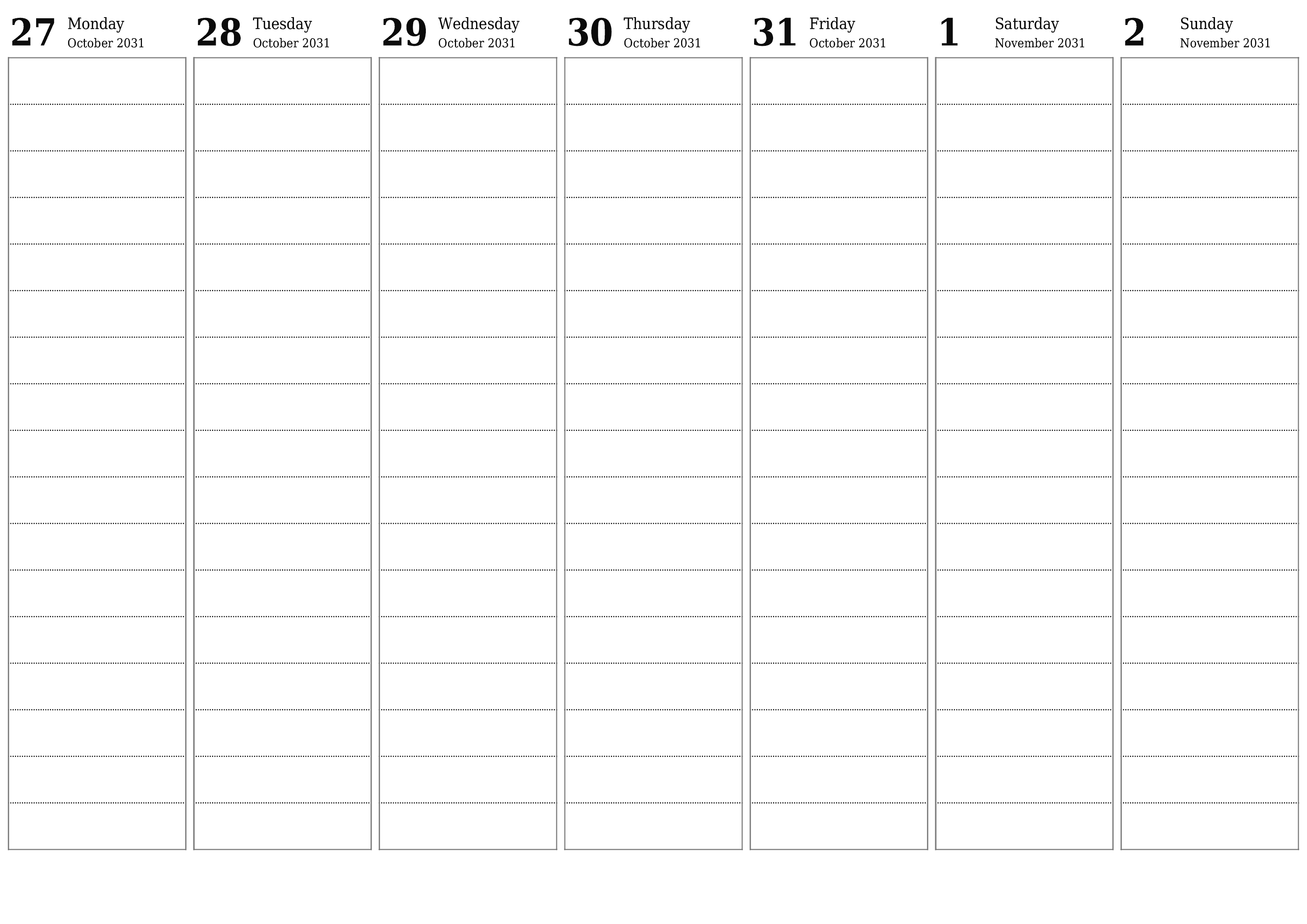 Blank calendar November 2031