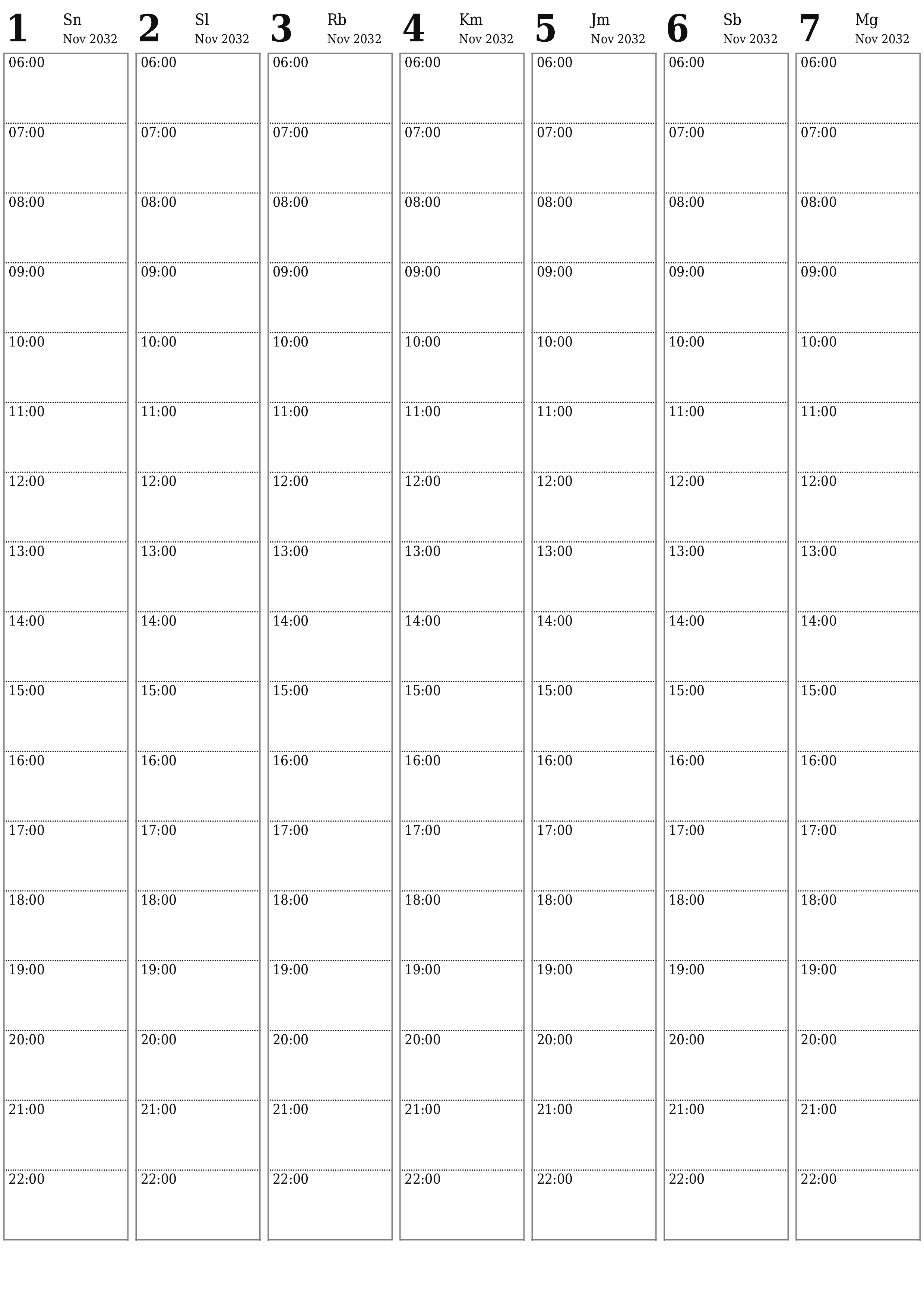Kosongkan agenda mingguan untuk minggu November 2032 dengan catatan, simpan dan cetak ke PDF PNG Indonesian