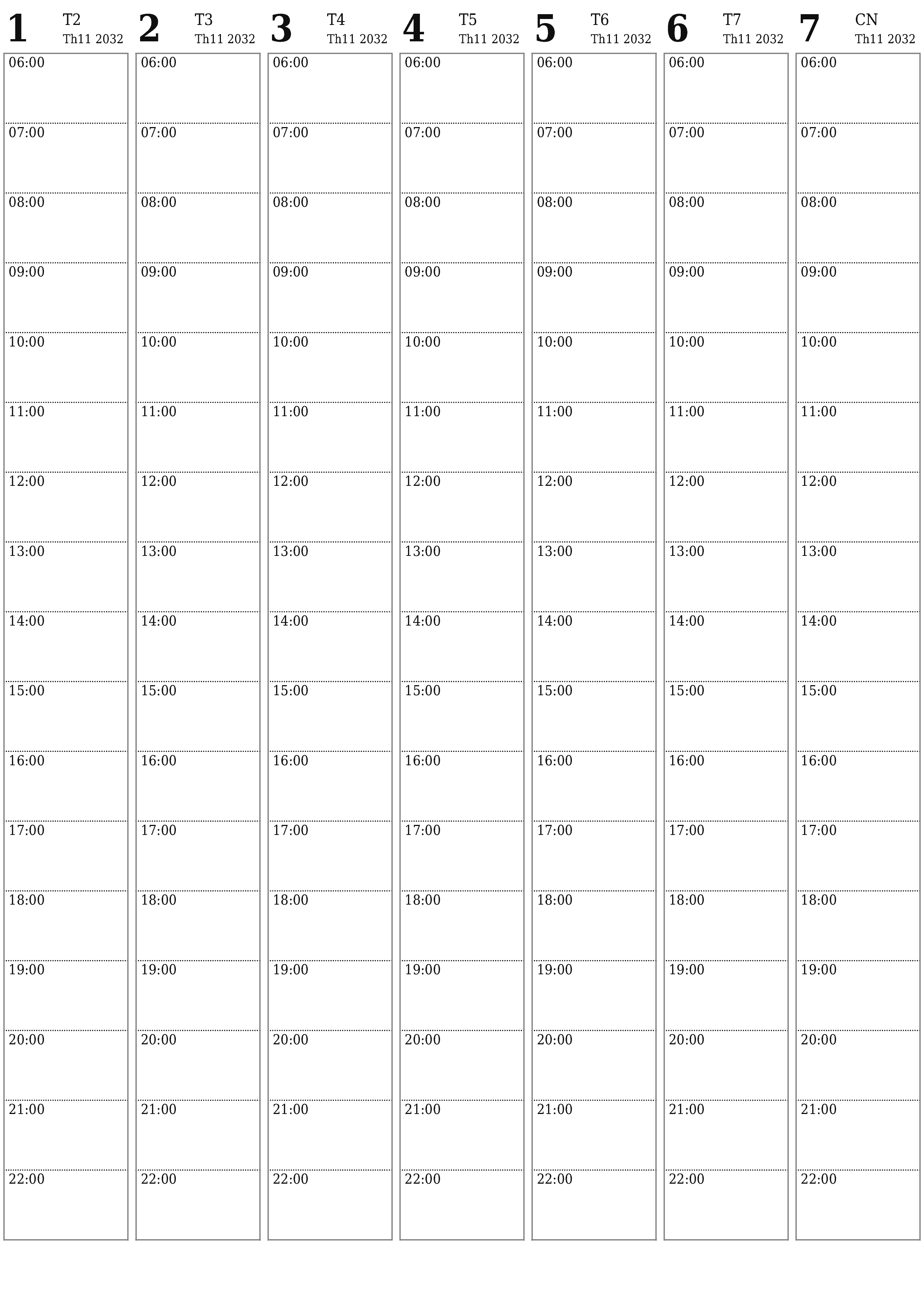 Công cụ lập kế hoạch hàng tuần trống trong tuần Tháng 11 2032 có ghi chú, lưu và in sang PDF PNG Vietnamese