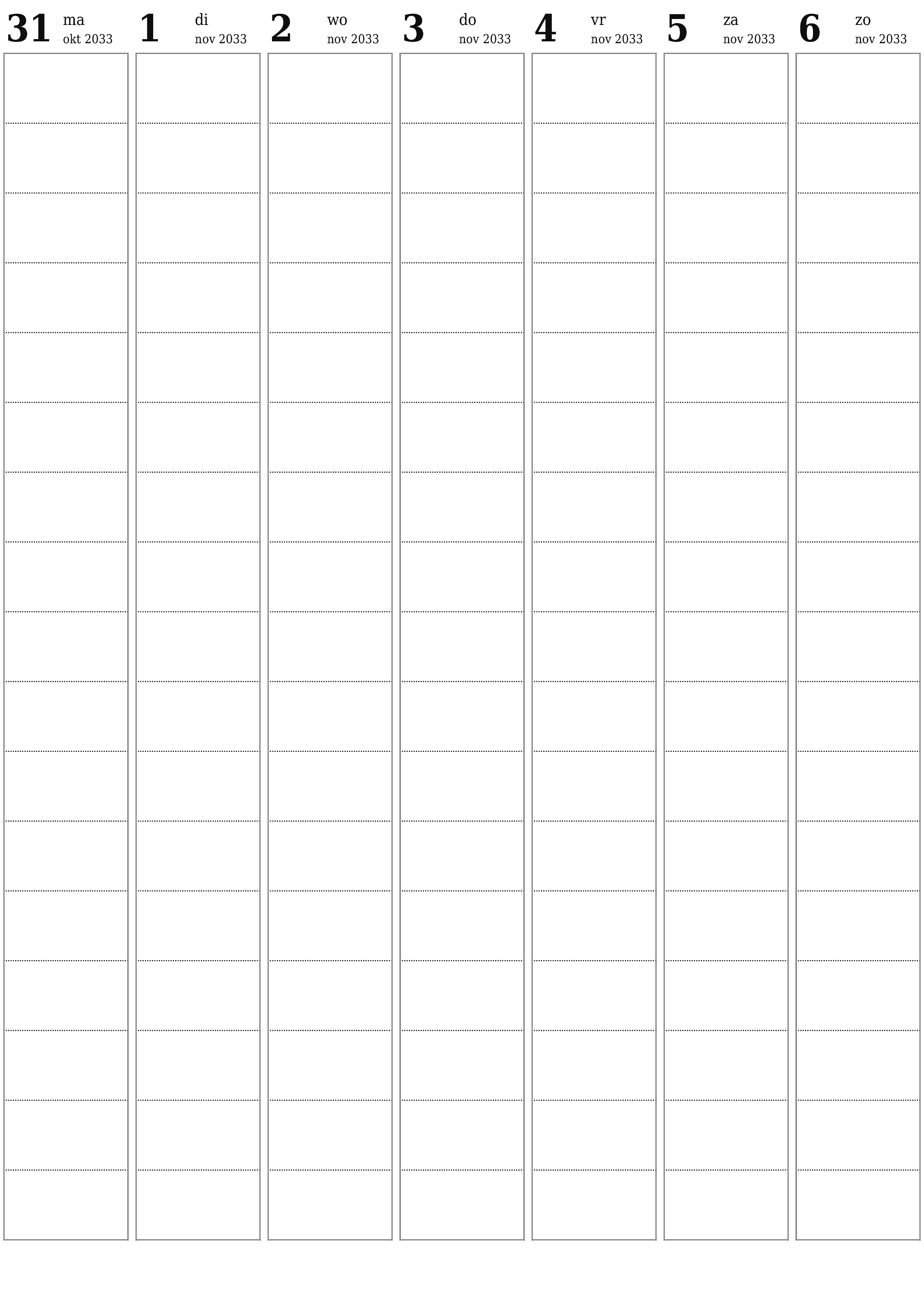 afdrukbare muur sjabloon gratis verticaal Wekelijks planner kalender november (nov) 2033