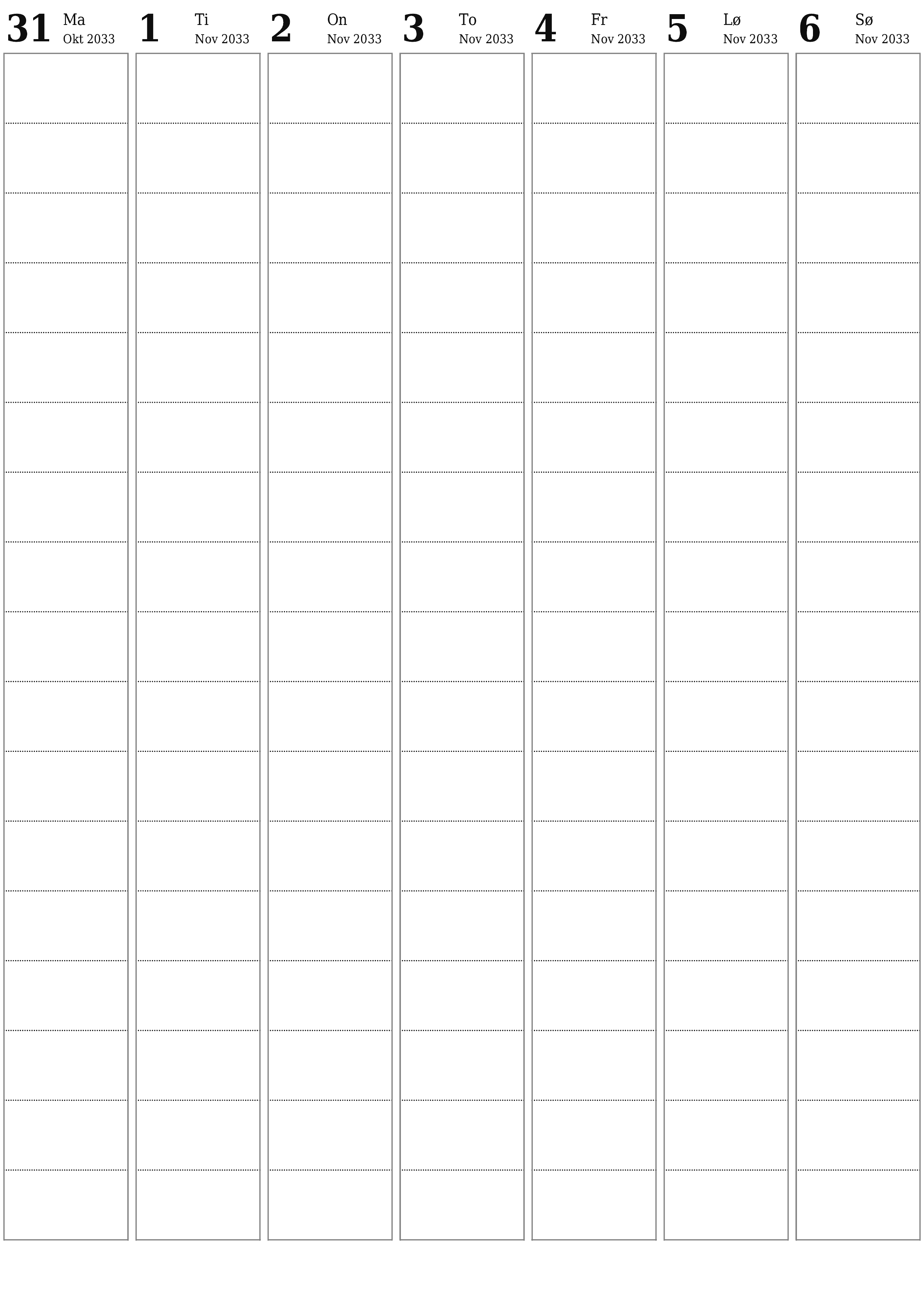 utskrivbar vegg mal gratis vertikal Ukentlig planlegger kalender November (Nov) 2033