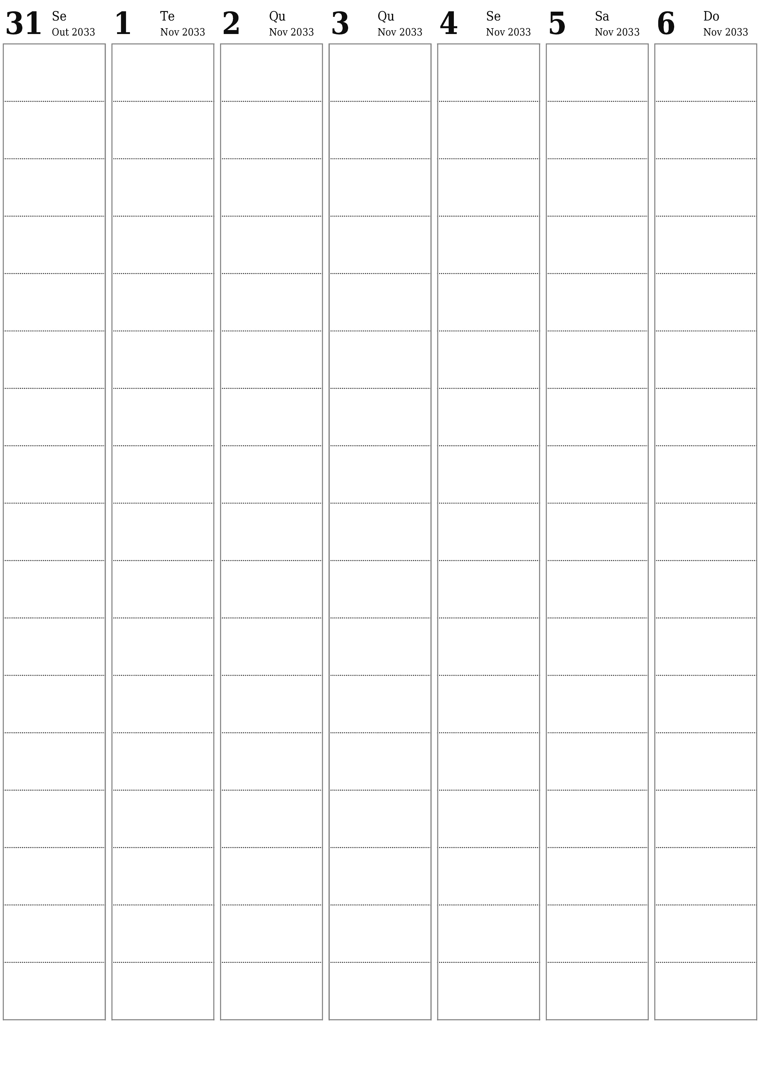  para impressão de parede modelo de grátisvertical Semanal planejador calendário Novembro (Nov) 2033