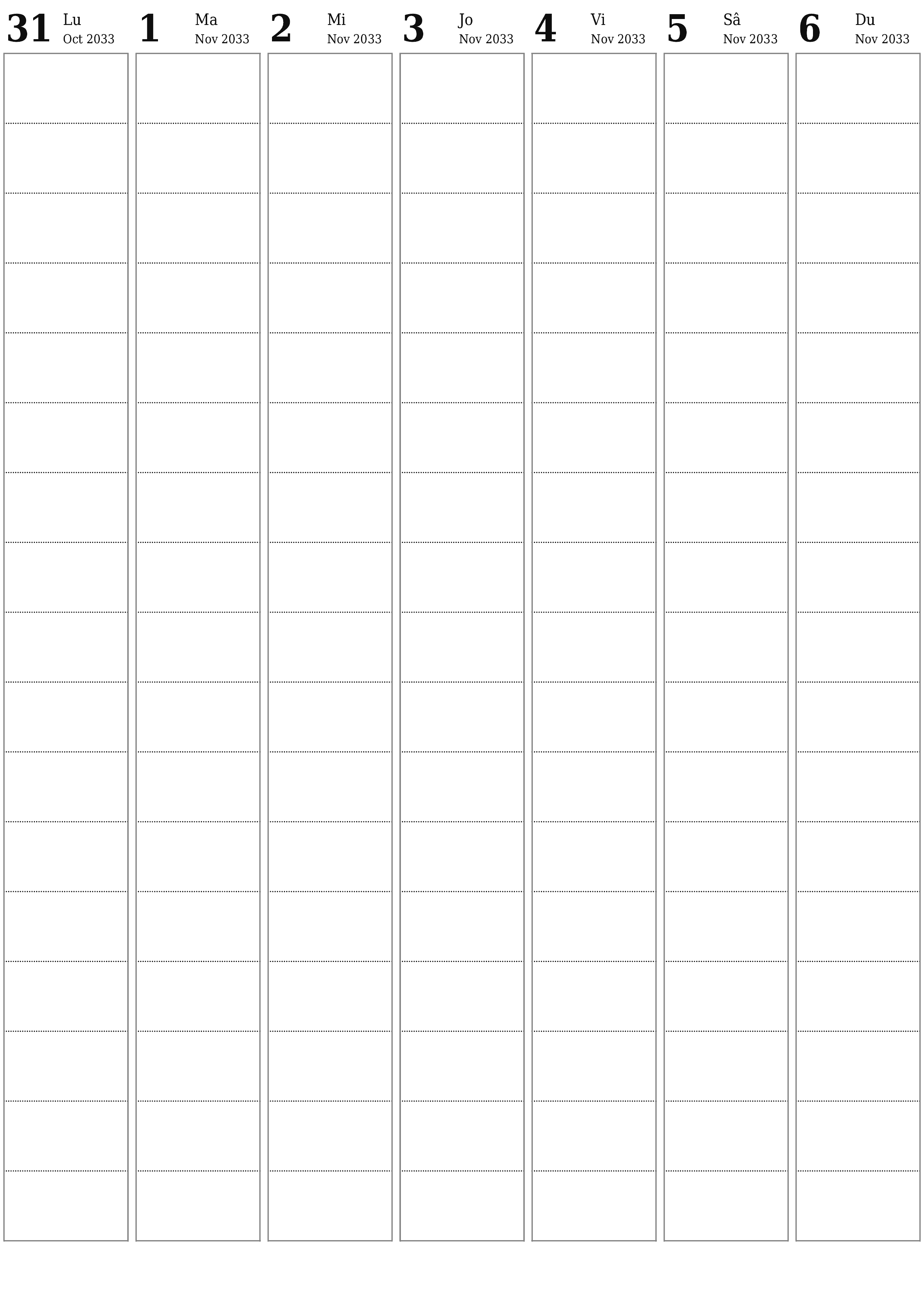  imprimabil de perete șablon de gratuitvertical Săptămânal planificator calendar Noiembrie (Nov) 2033