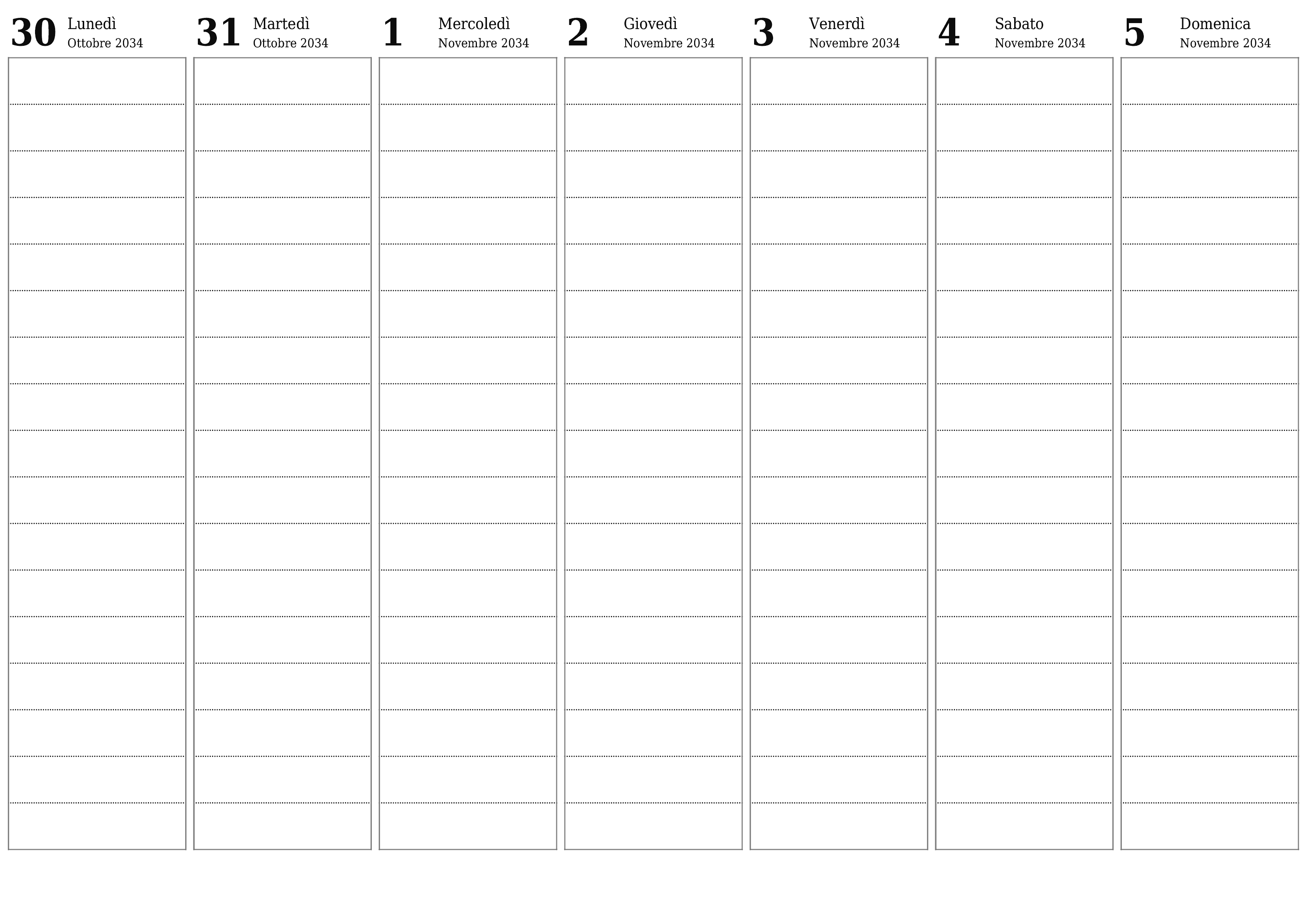  stampabile da parete modello di gratuitoorizzontale Settimanale pianificatore calendario Novembre (Nov) 2034