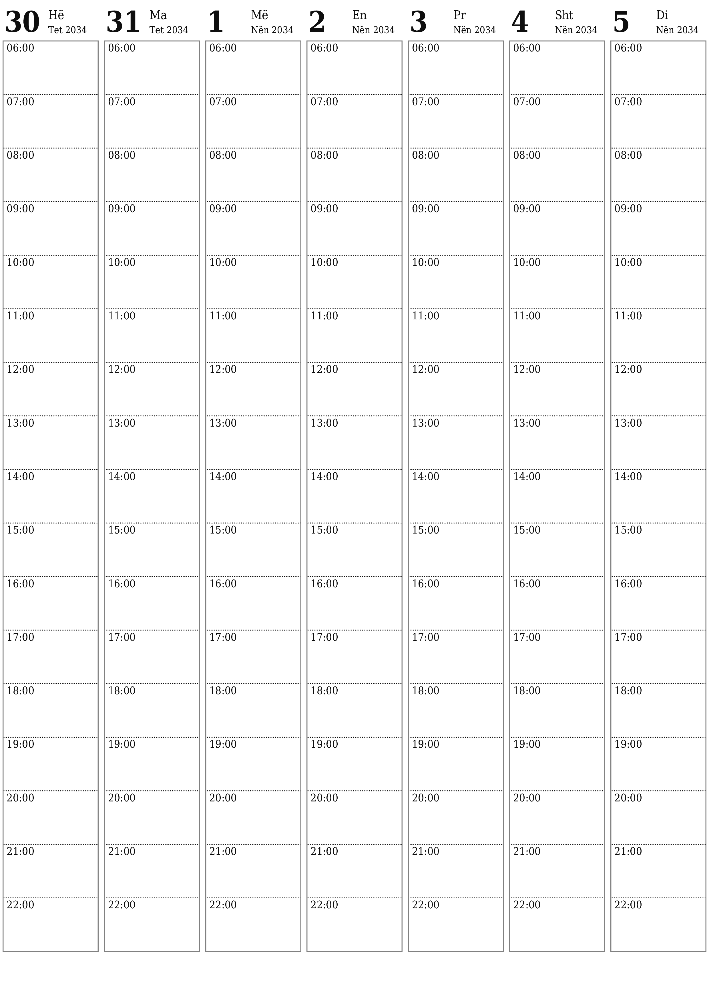 Planifikuesi bosh javor i kalendarit për javë Nëntor 2034 me shënime, ruani dhe printoni në PDF PNG Albanian