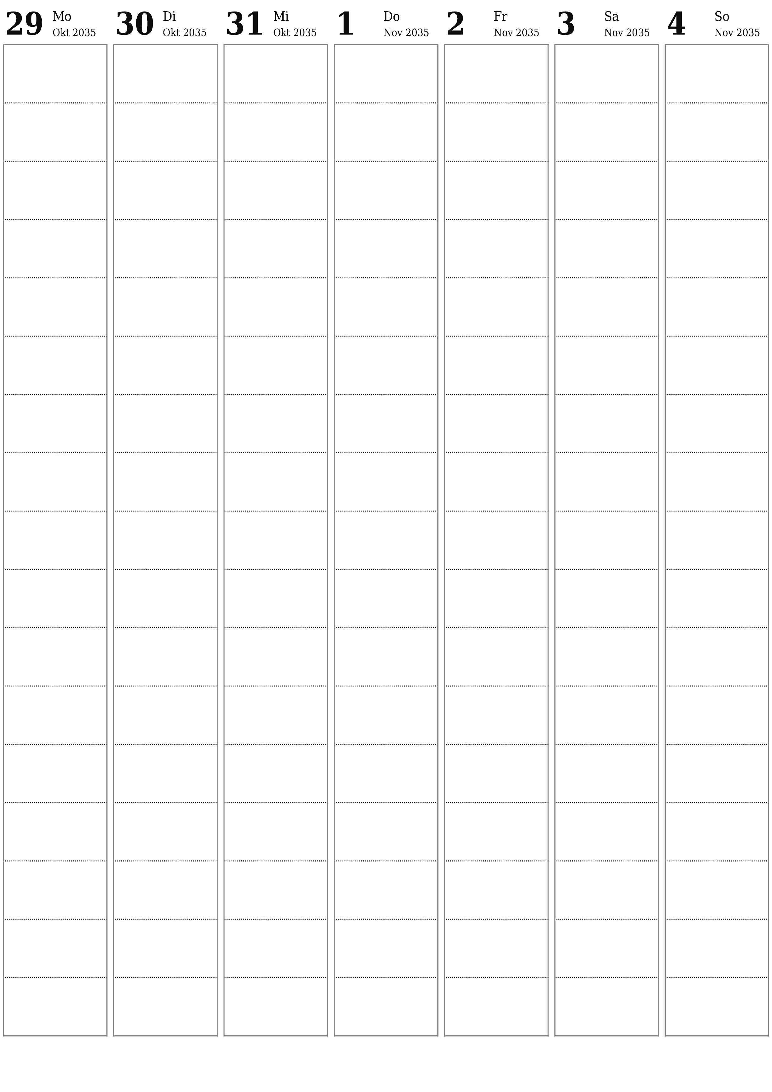  zum Ausdrucken Wandkalender vorlage kostenloser vertikal Wöchentlich Planer Kalender November (Nov) 2035