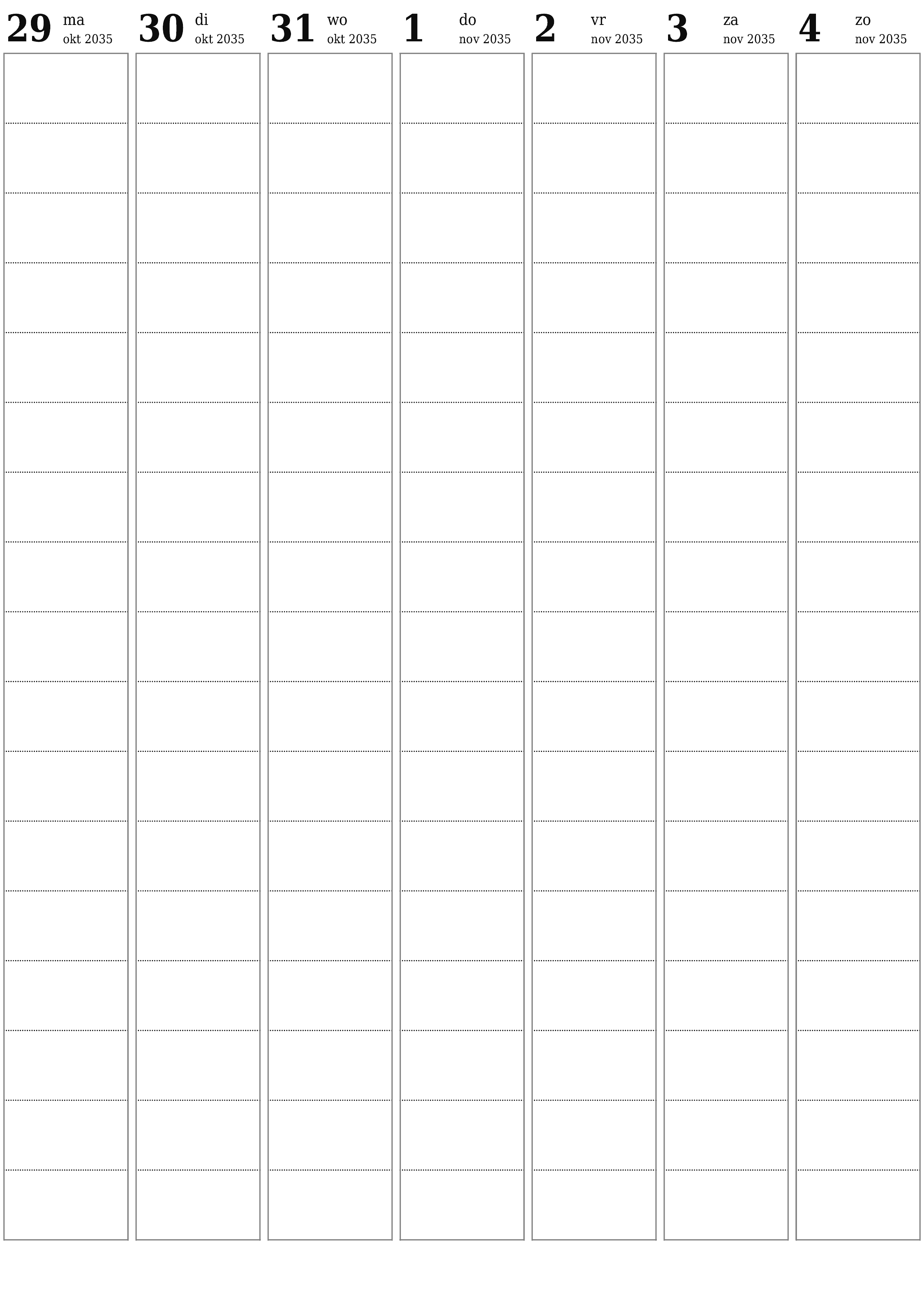 afdrukbare muur sjabloon gratis verticaal Wekelijks planner kalender november (nov) 2035
