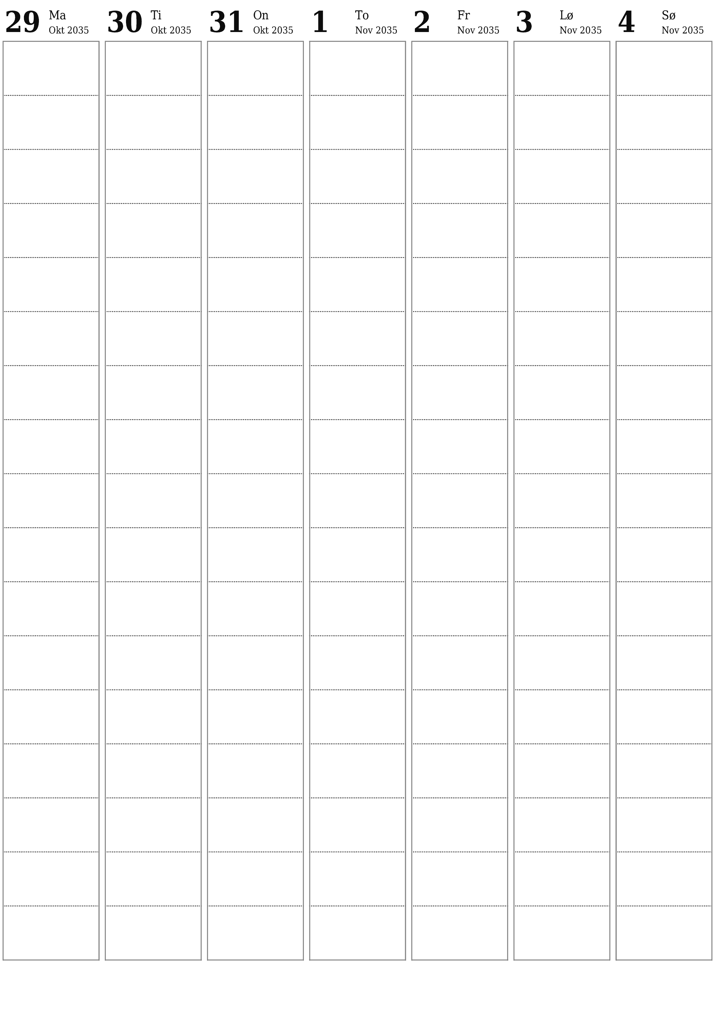utskrivbar vegg mal gratis vertikal Ukentlig planlegger kalender November (Nov) 2035