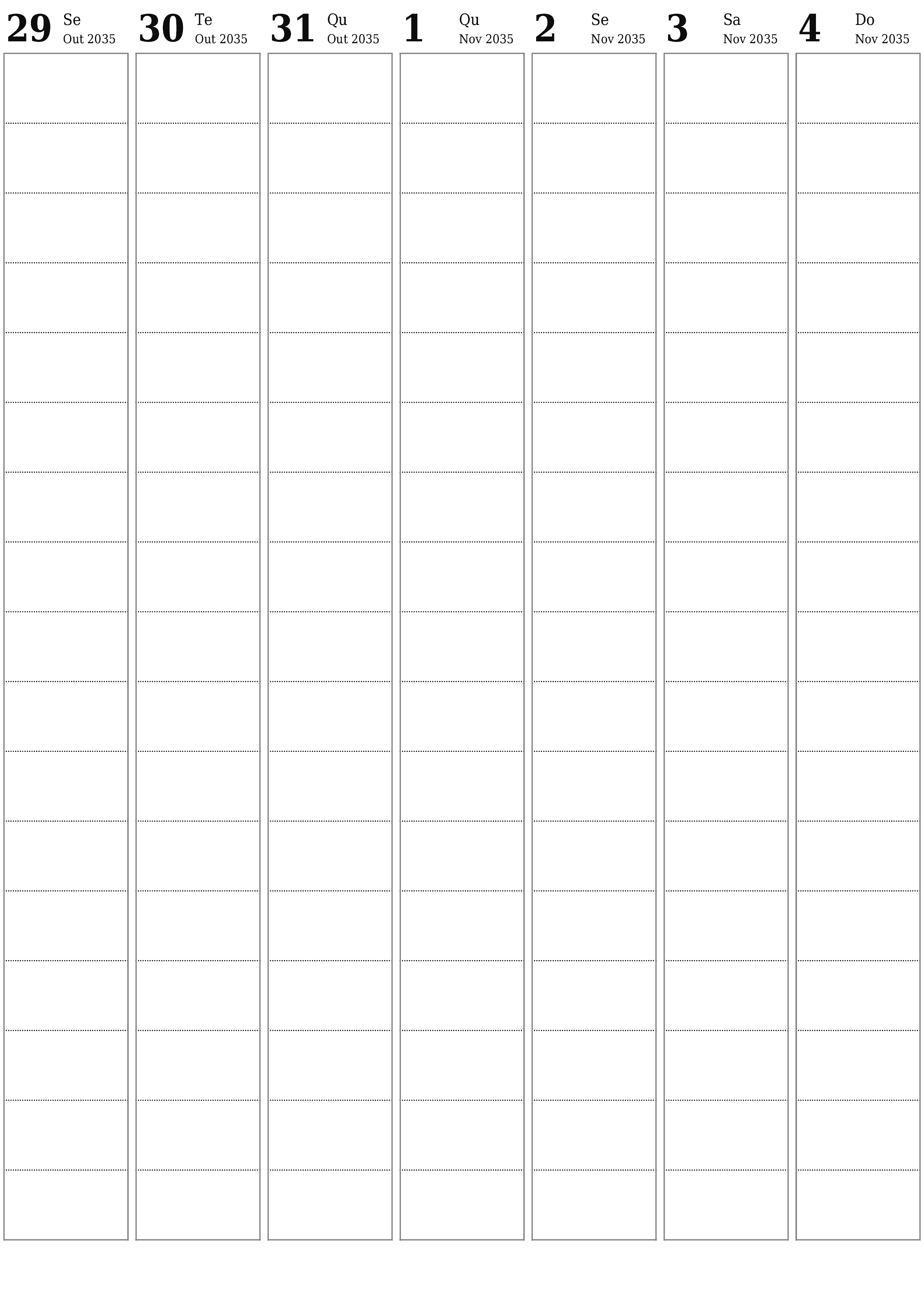  para impressão de parede modelo de grátisvertical Semanal planejador calendário Novembro (Nov) 2035