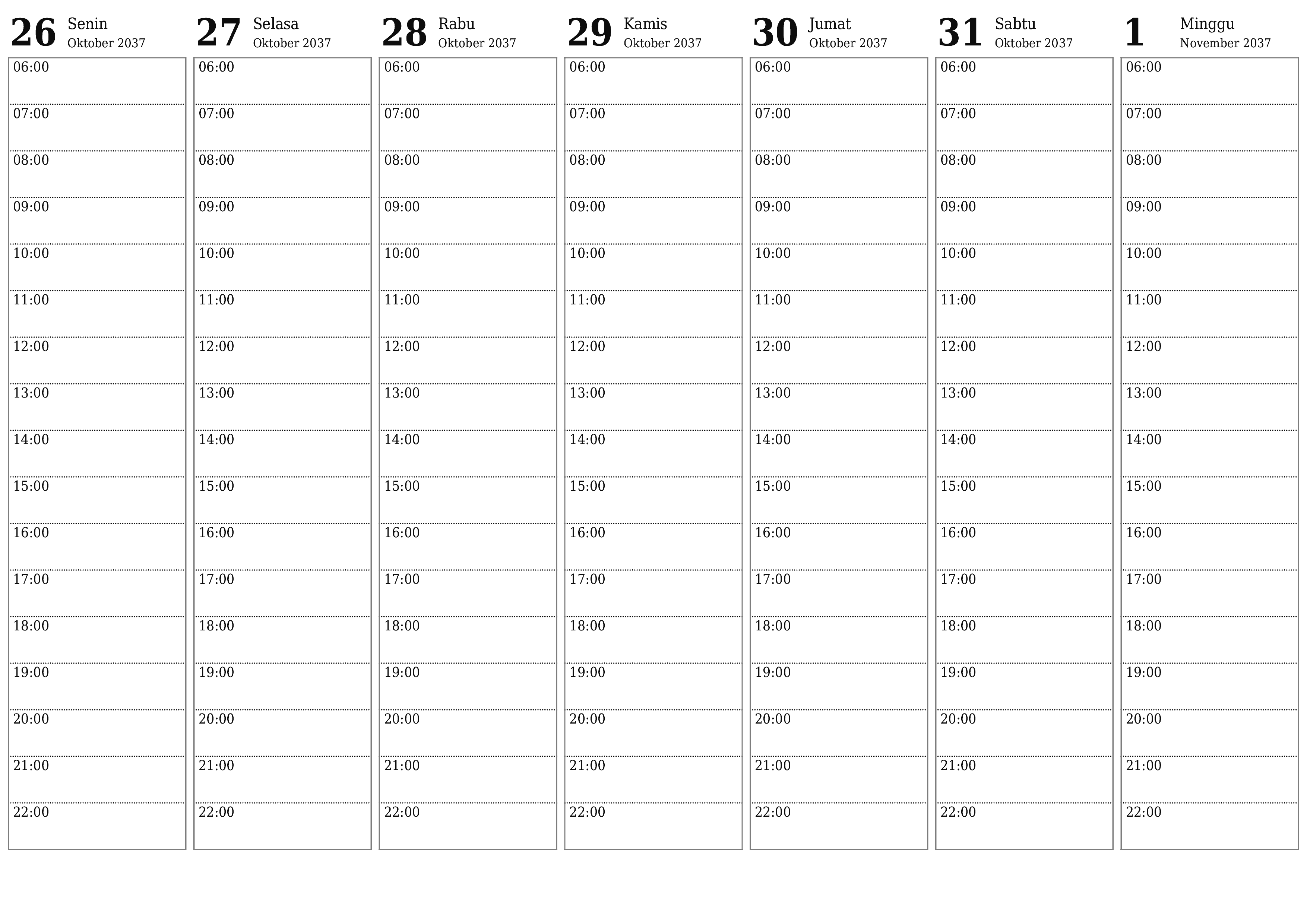 Kosongkan agenda mingguan untuk minggu November 2037 dengan catatan, simpan dan cetak ke PDF PNG Indonesian