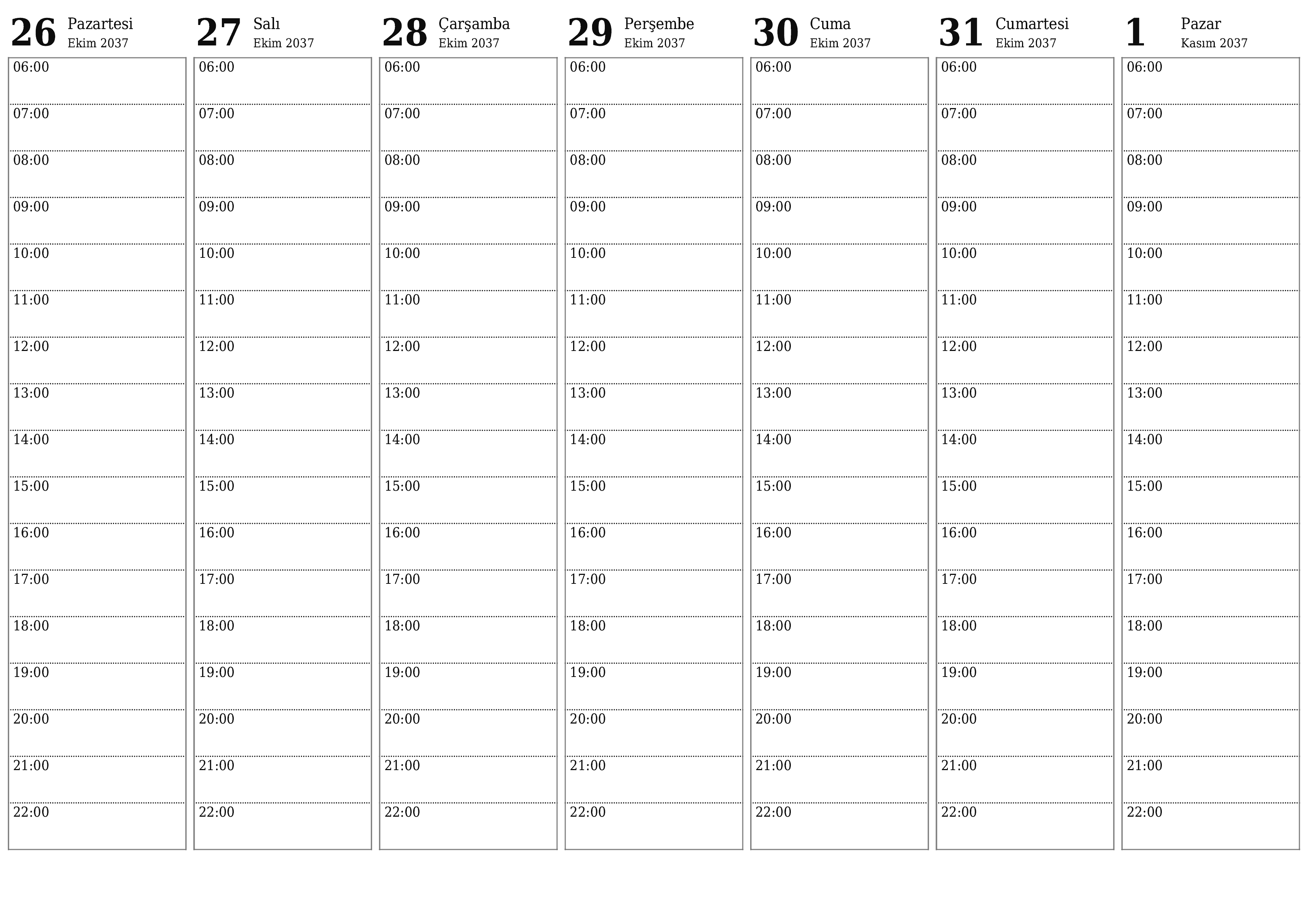 Haftalar için notlarla boş haftalık planlayıcı Kasım 2037, kaydedin ve PDF'ye yazdırın PNG Turkish