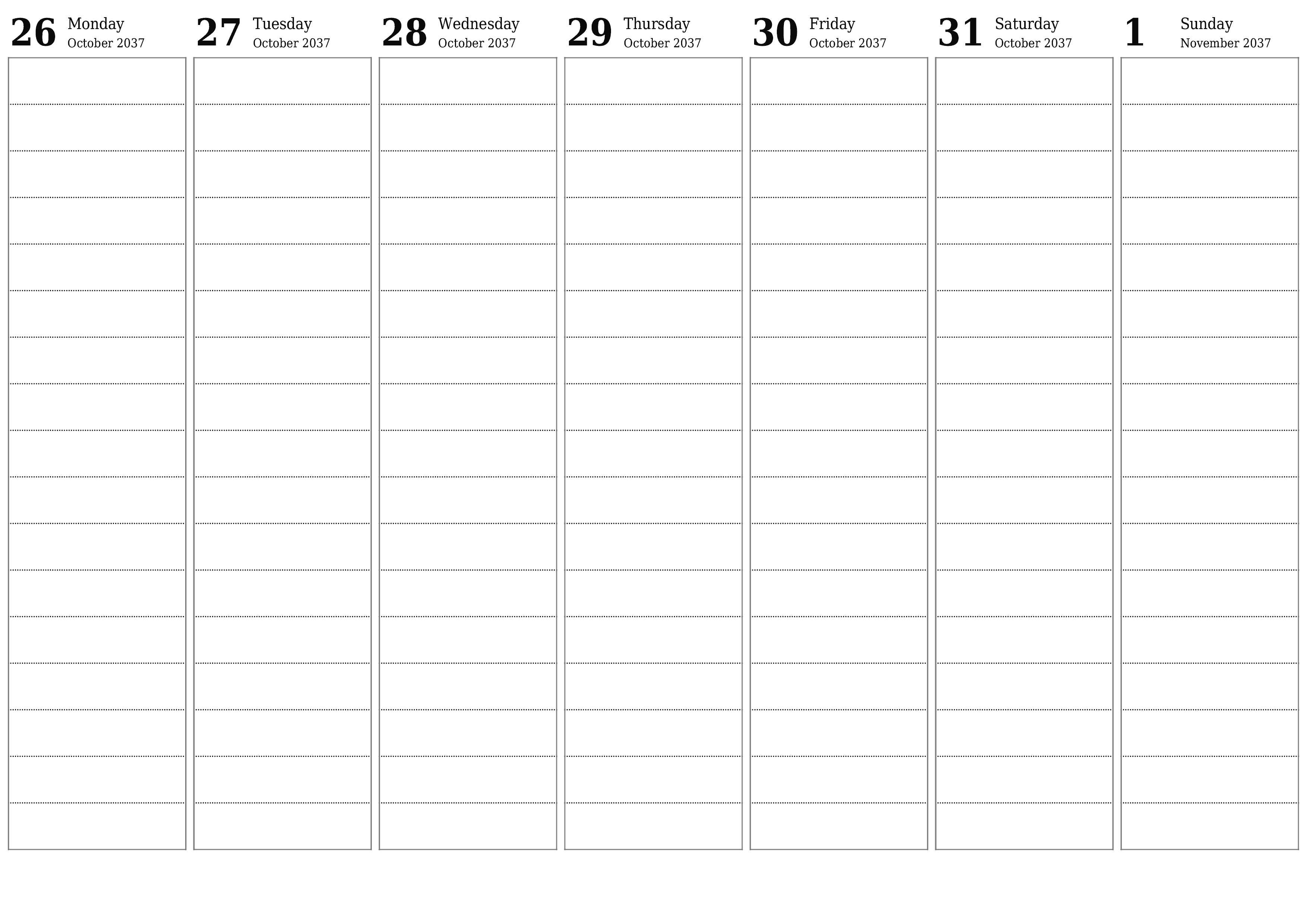 Blank calendar November 2037
