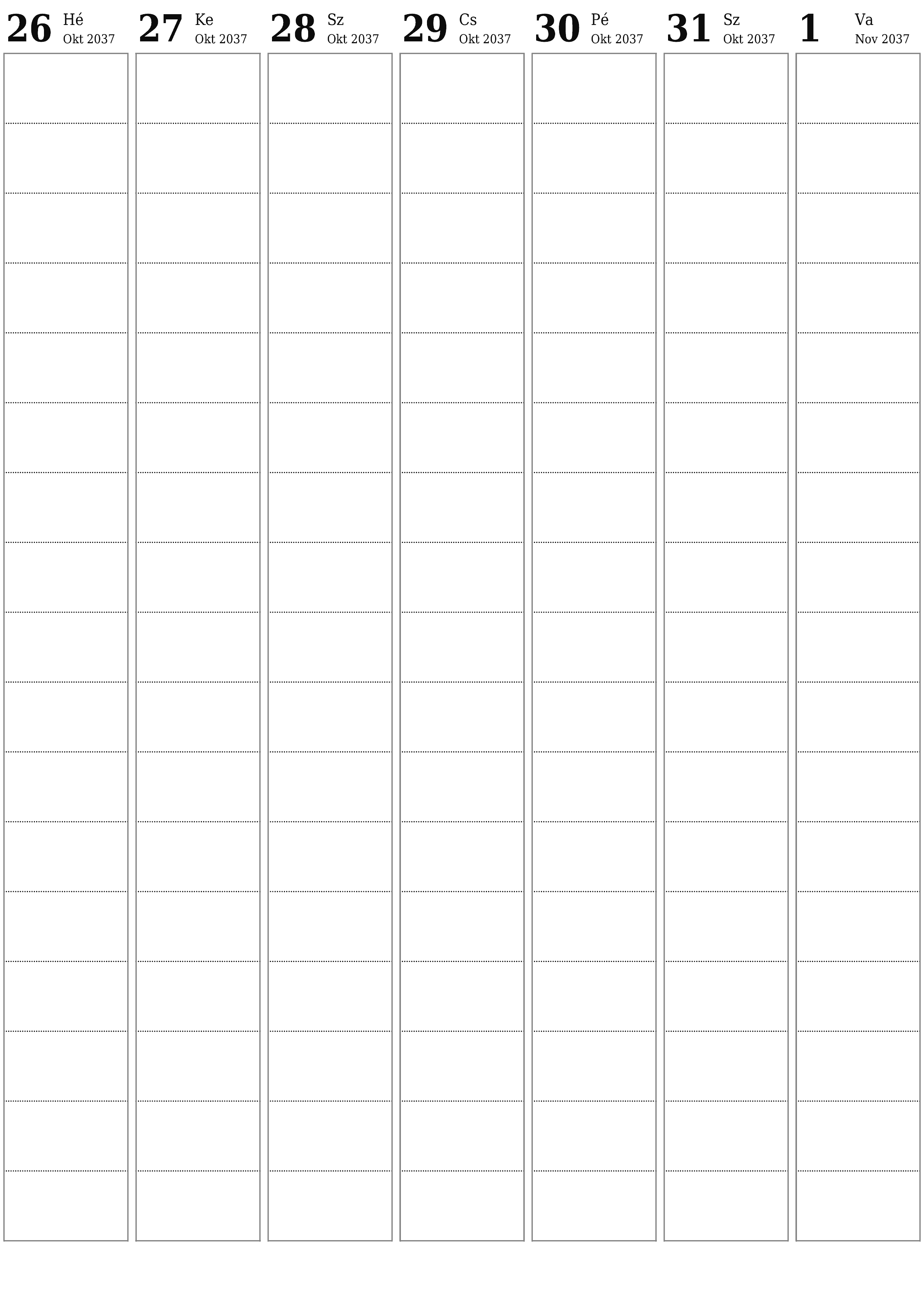 nyomtatható fali sablon ingyenes függőleges Heti tervező naptár November (Nov) 2037