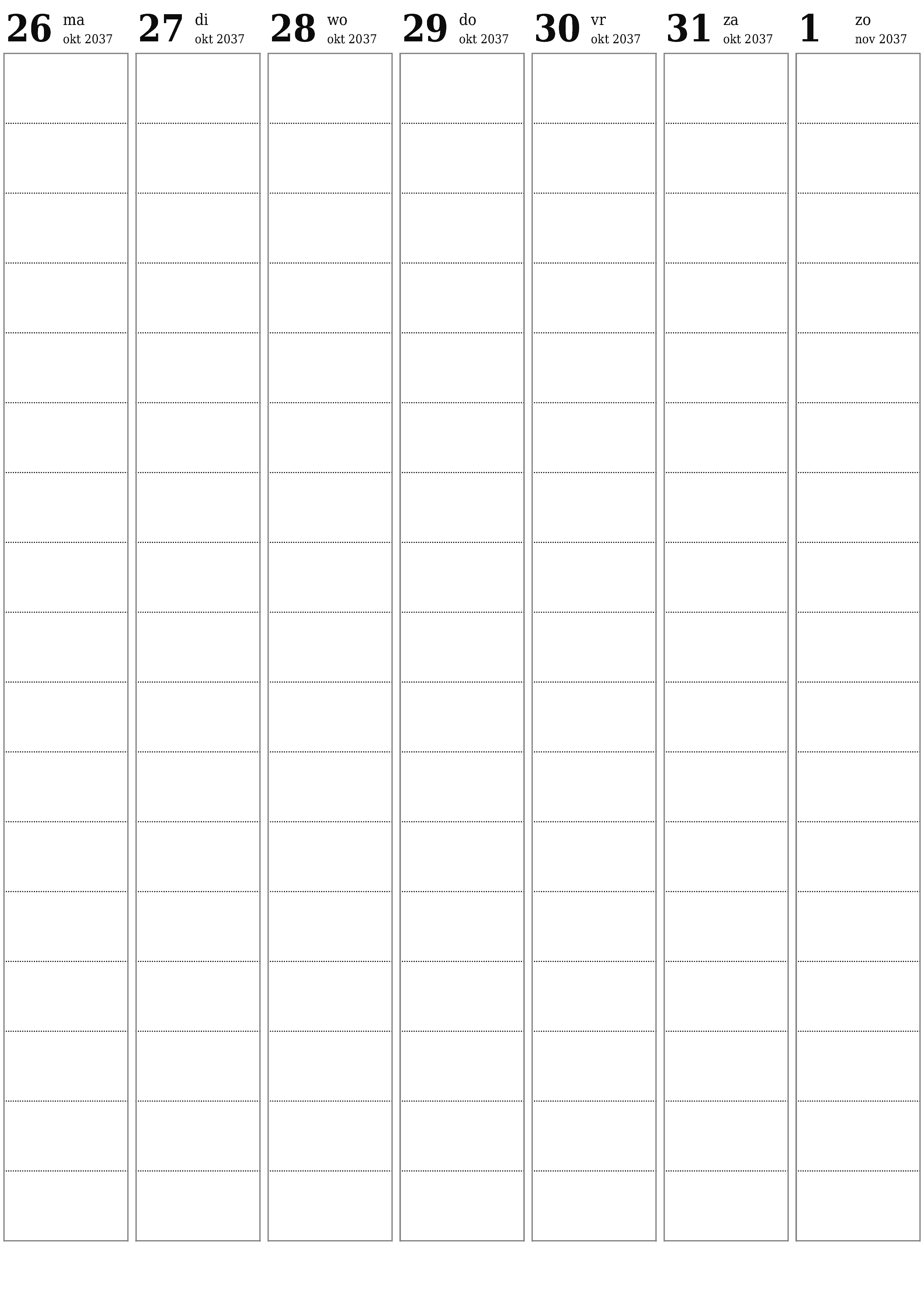 afdrukbare muur sjabloon gratis verticaal Wekelijks planner kalender november (nov) 2037