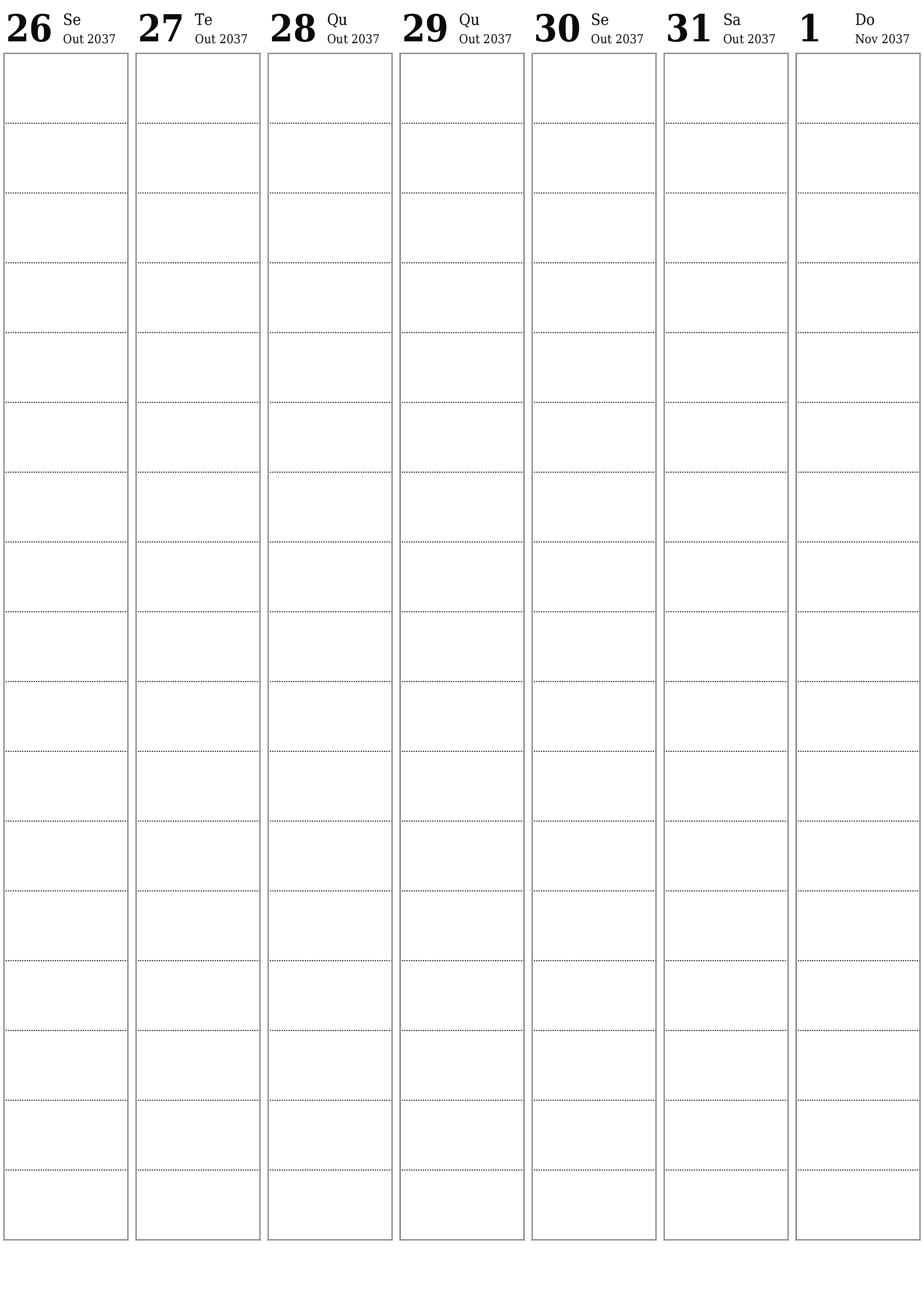  para impressão de parede modelo de grátisvertical Semanal planejador calendário Novembro (Nov) 2037