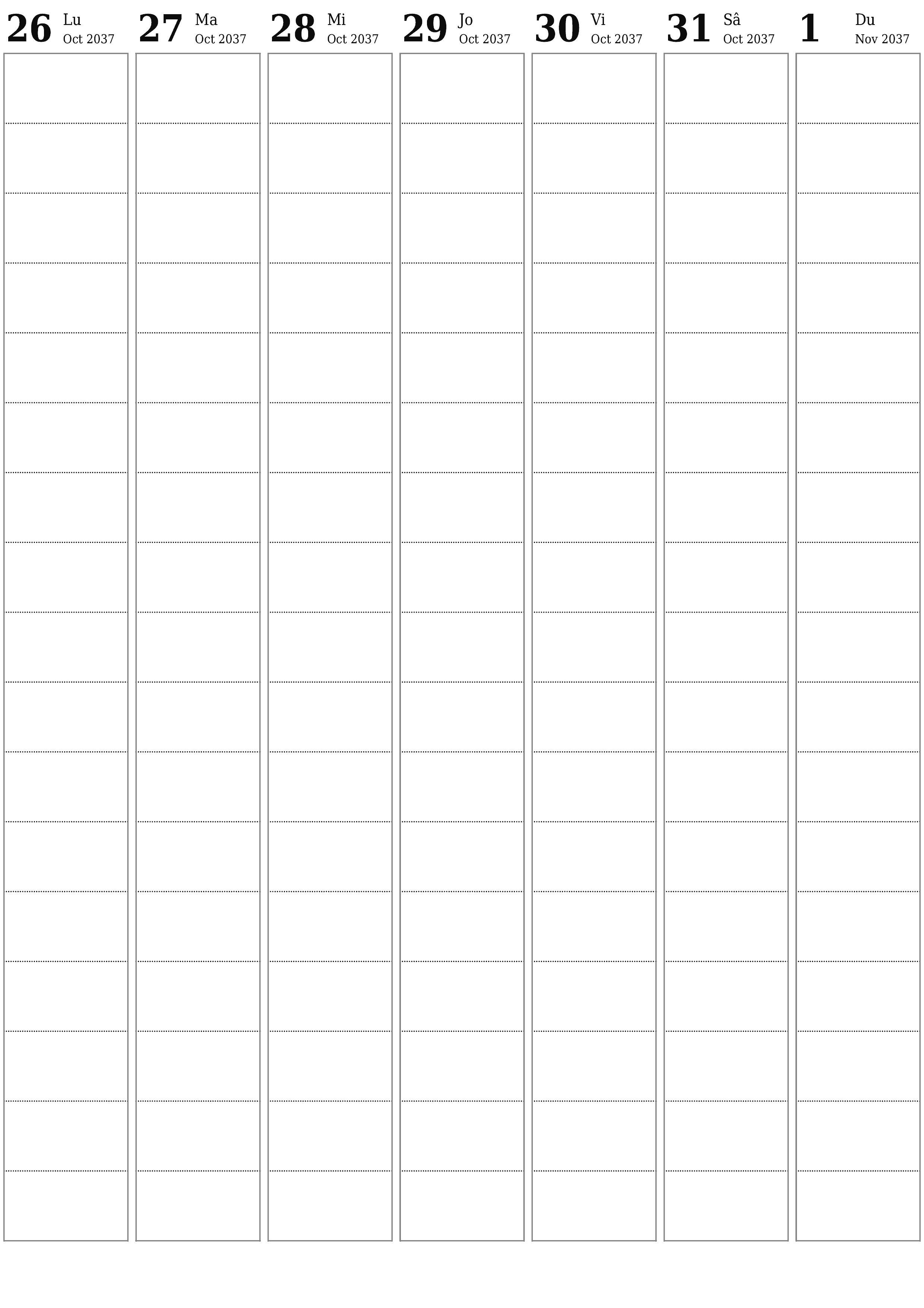  imprimabil de perete șablon de gratuitvertical Săptămânal planificator calendar Noiembrie (Nov) 2037