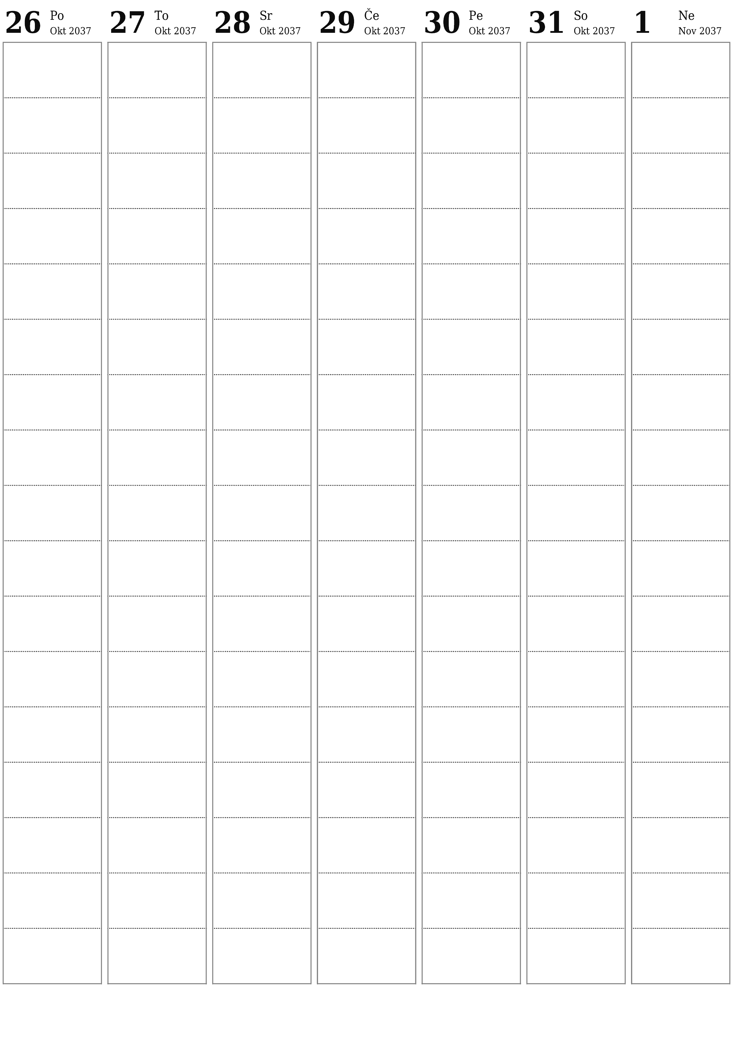 Prazen tedenski koledarski načrtovalec za tedne November 2037 z opombami za tiskanje v PDF PNG Slovenian