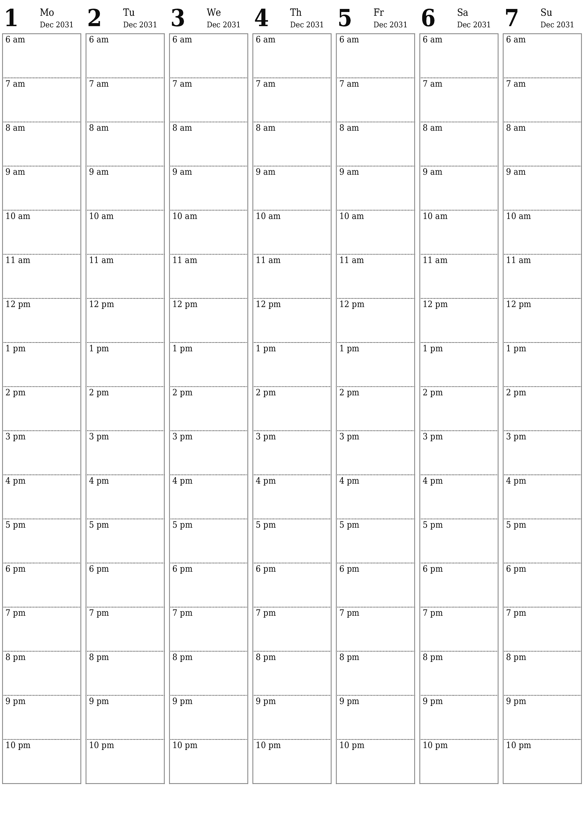 Blank calendar December 2031