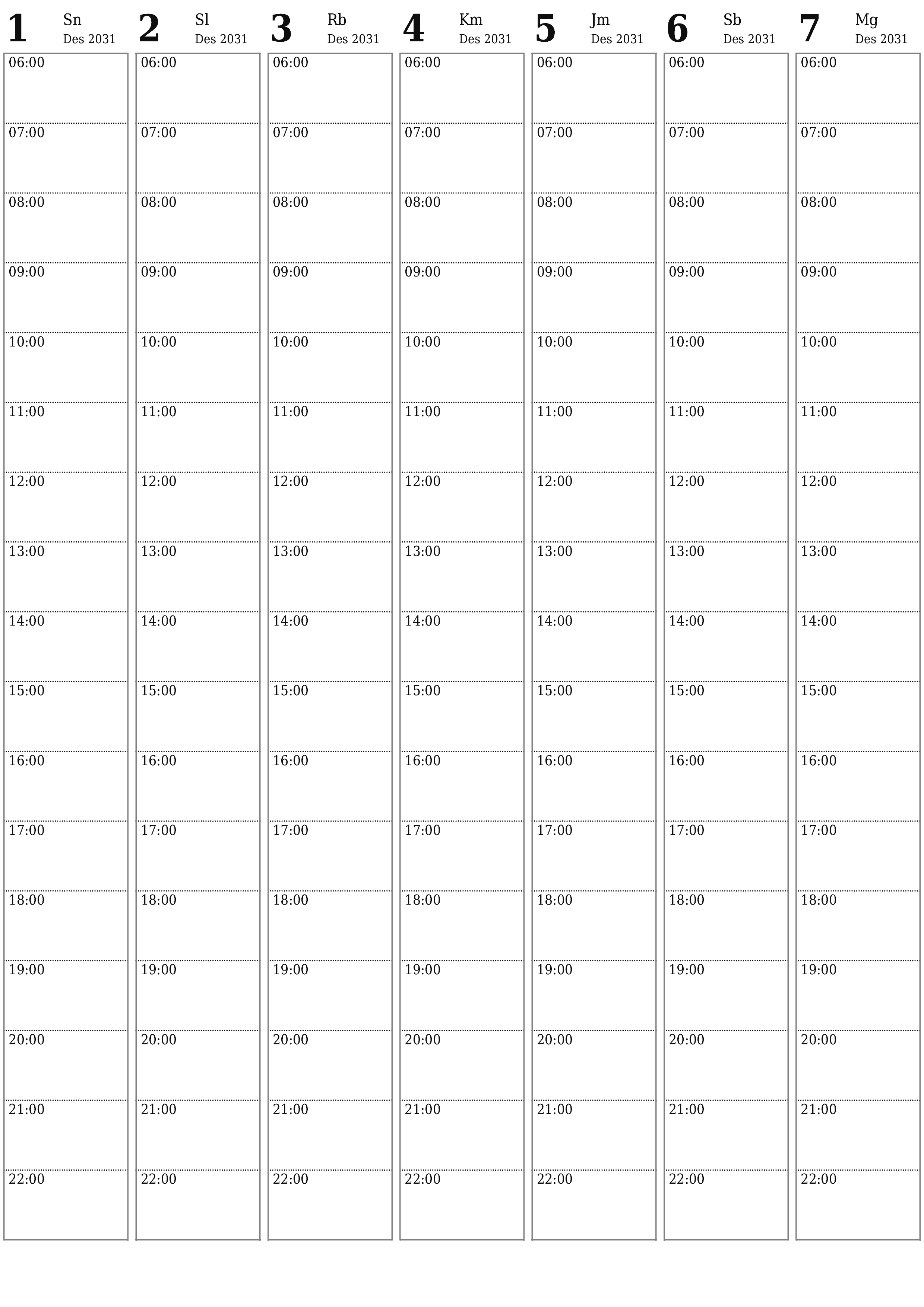  yang dapat dicetak dinding templat gratisvertikal Mingguan perencana kalender Desember (Des) 2031