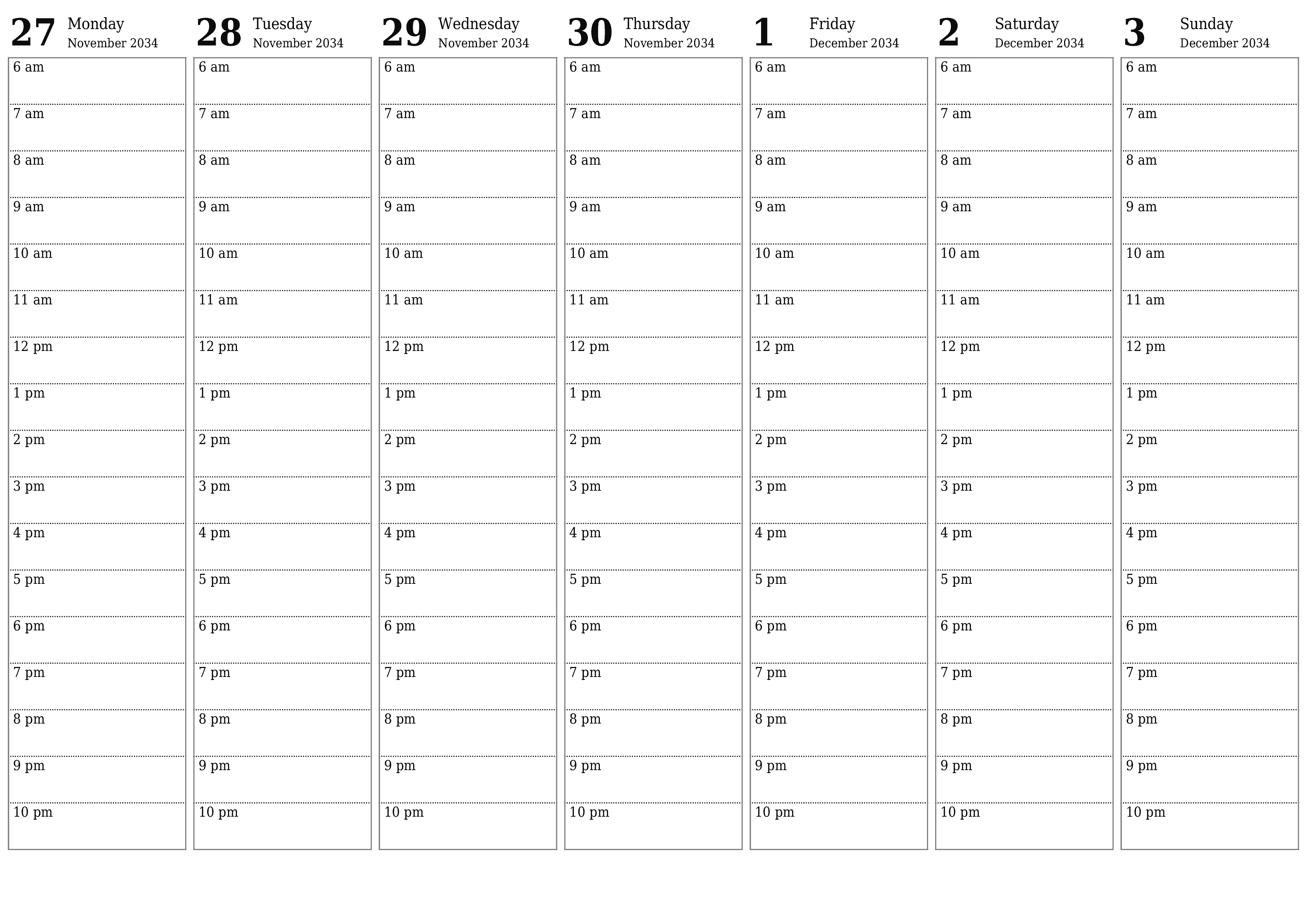Blank calendar December 2034