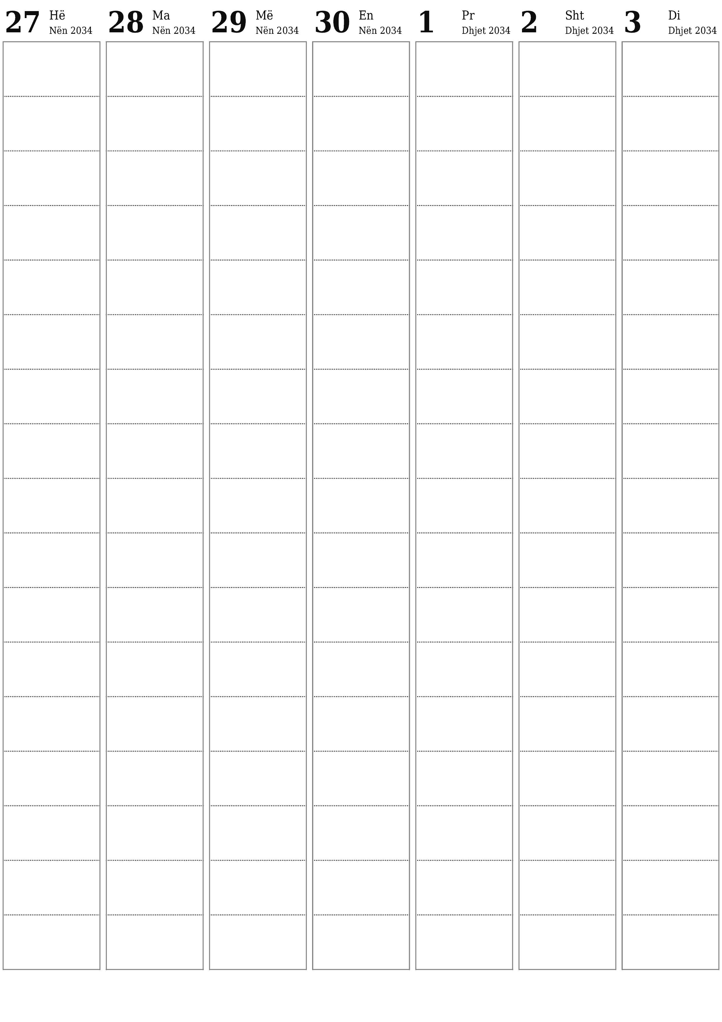 Planifikuesi bosh javor i kalendarit për javë Dhjetor 2034 me shënime, ruani dhe printoni në PDF PNG Albanian